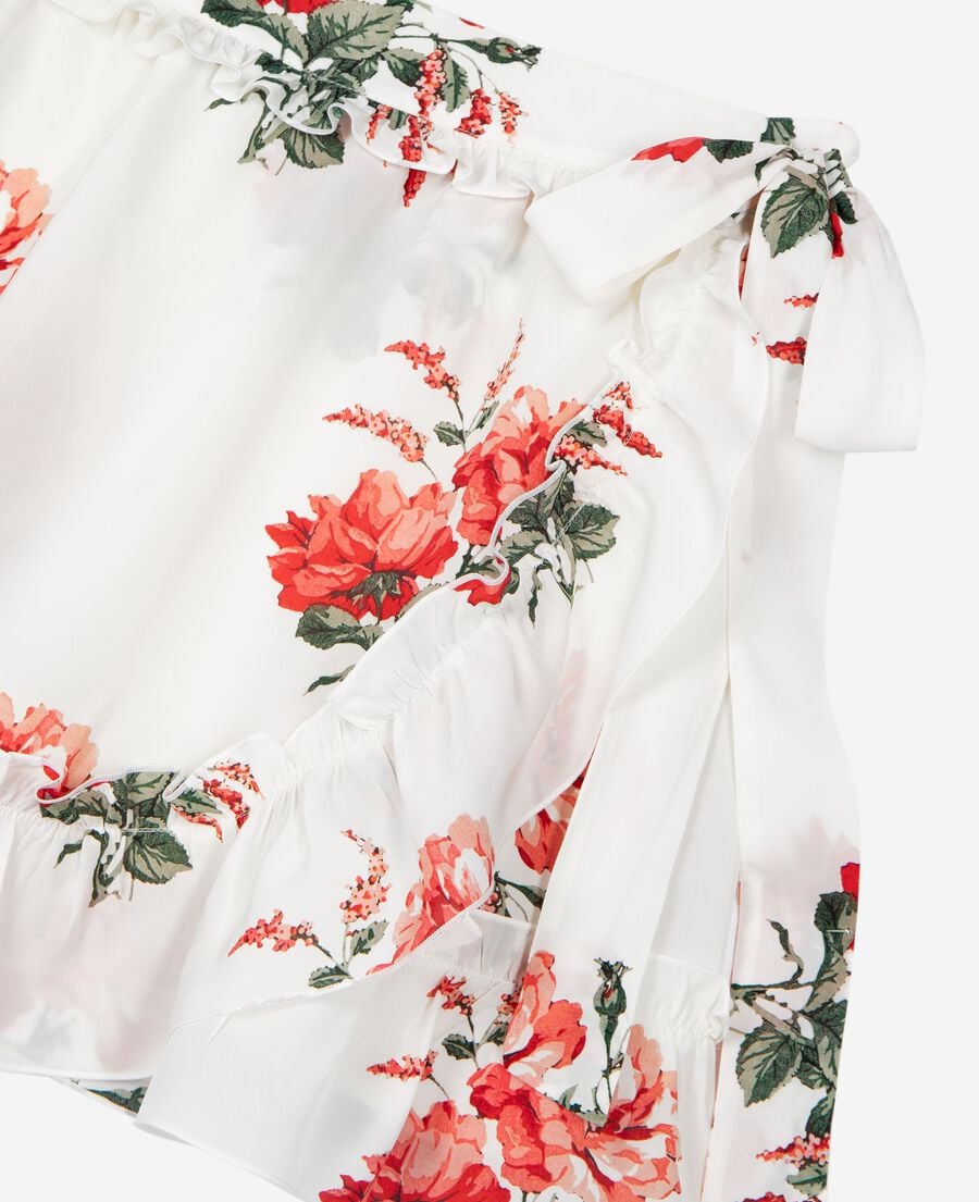 The Kooples F WHITE - RED short white floral print wrap skirt