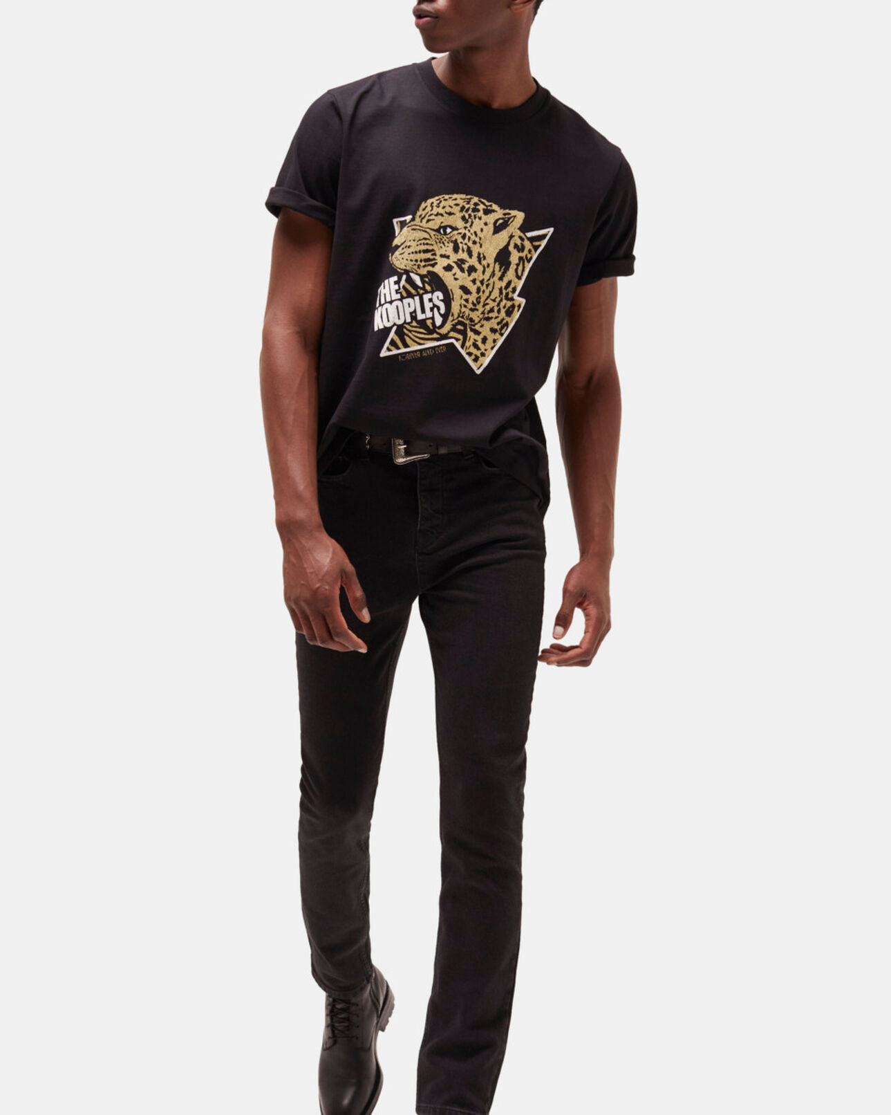 The Kooples HOMME BLACK-ANTIC GOLD t-shirt homme sérigraphié noir
