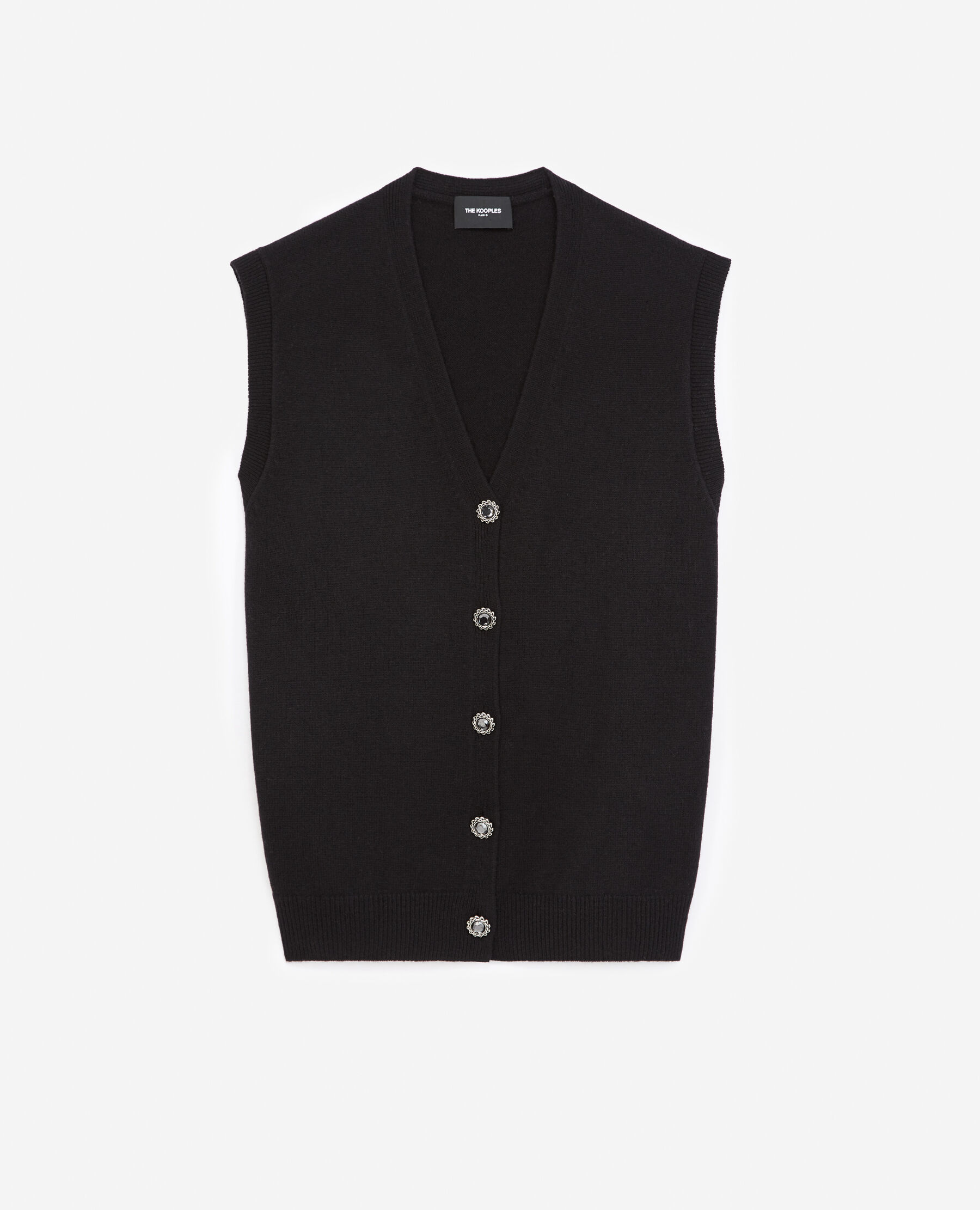 Sleeveless wool cardigan with jewel buttons