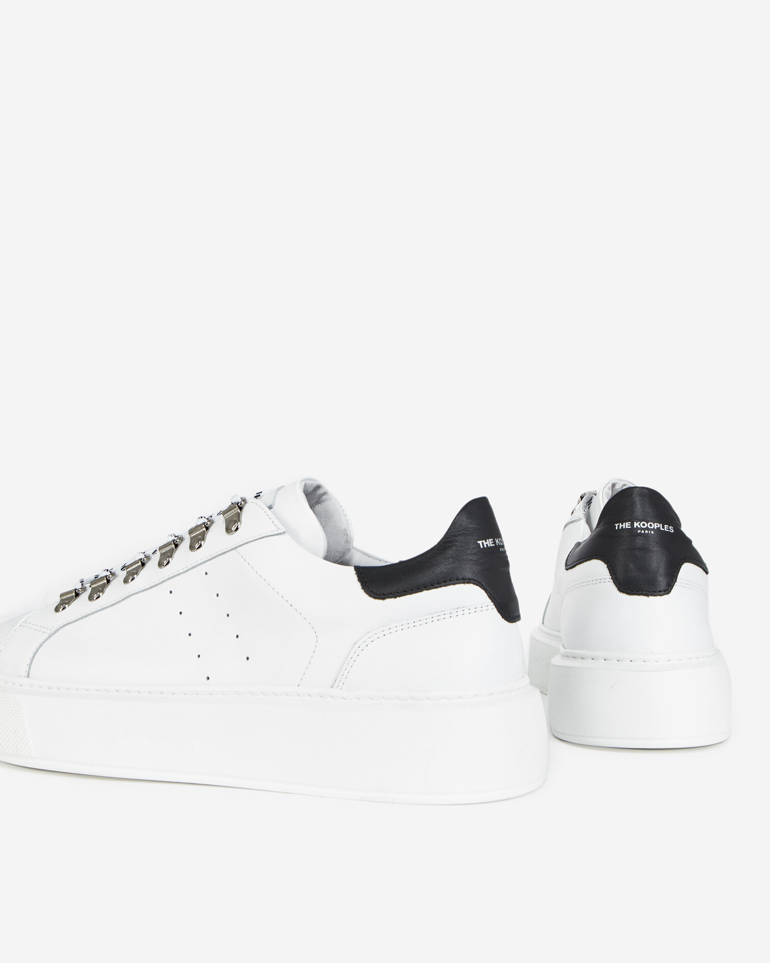 Wedge white sneakers in leather with eyelets, WHITE, hi-res image number null