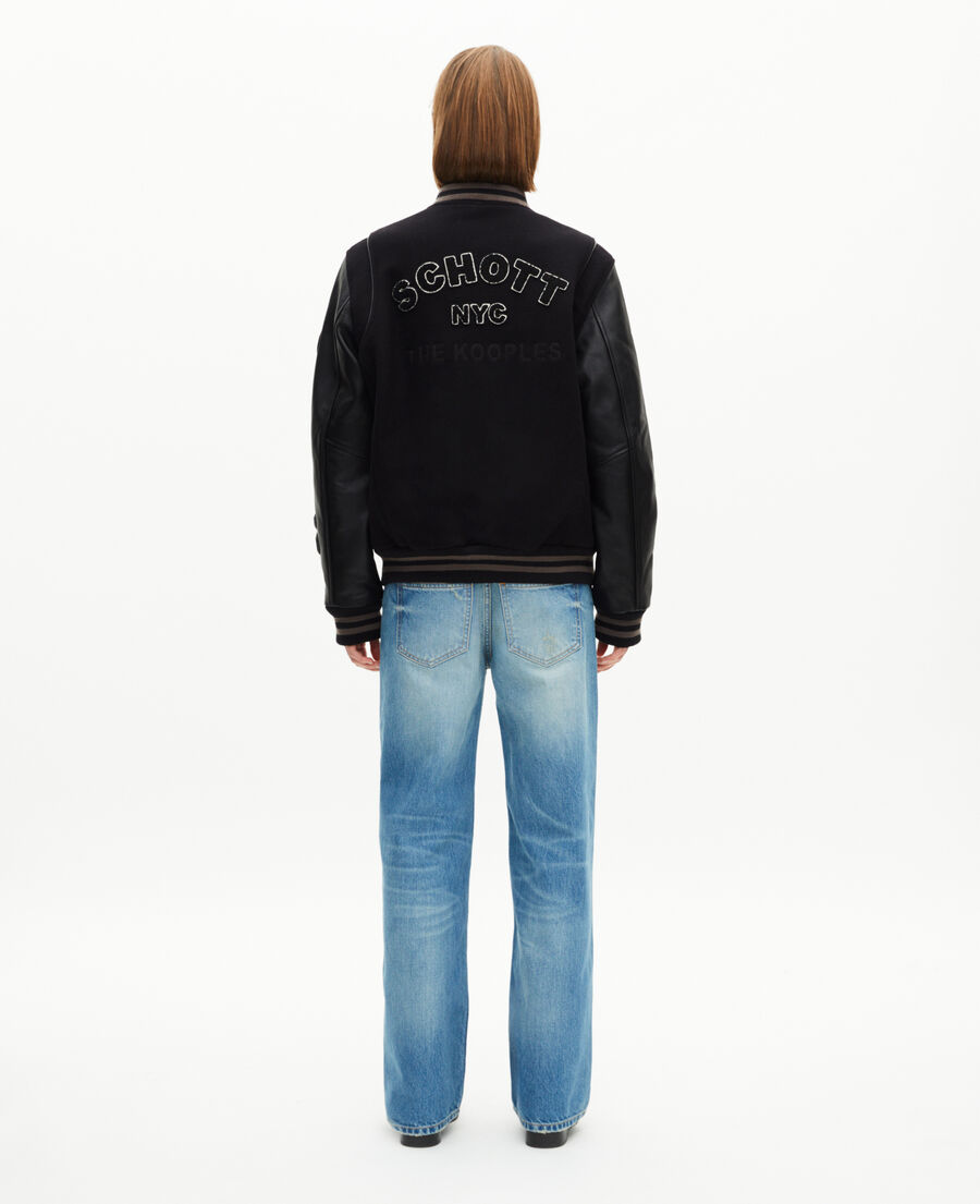 The Kooples FEMME BLACK blouson varsity en cuir noir the kooples x schott nyc