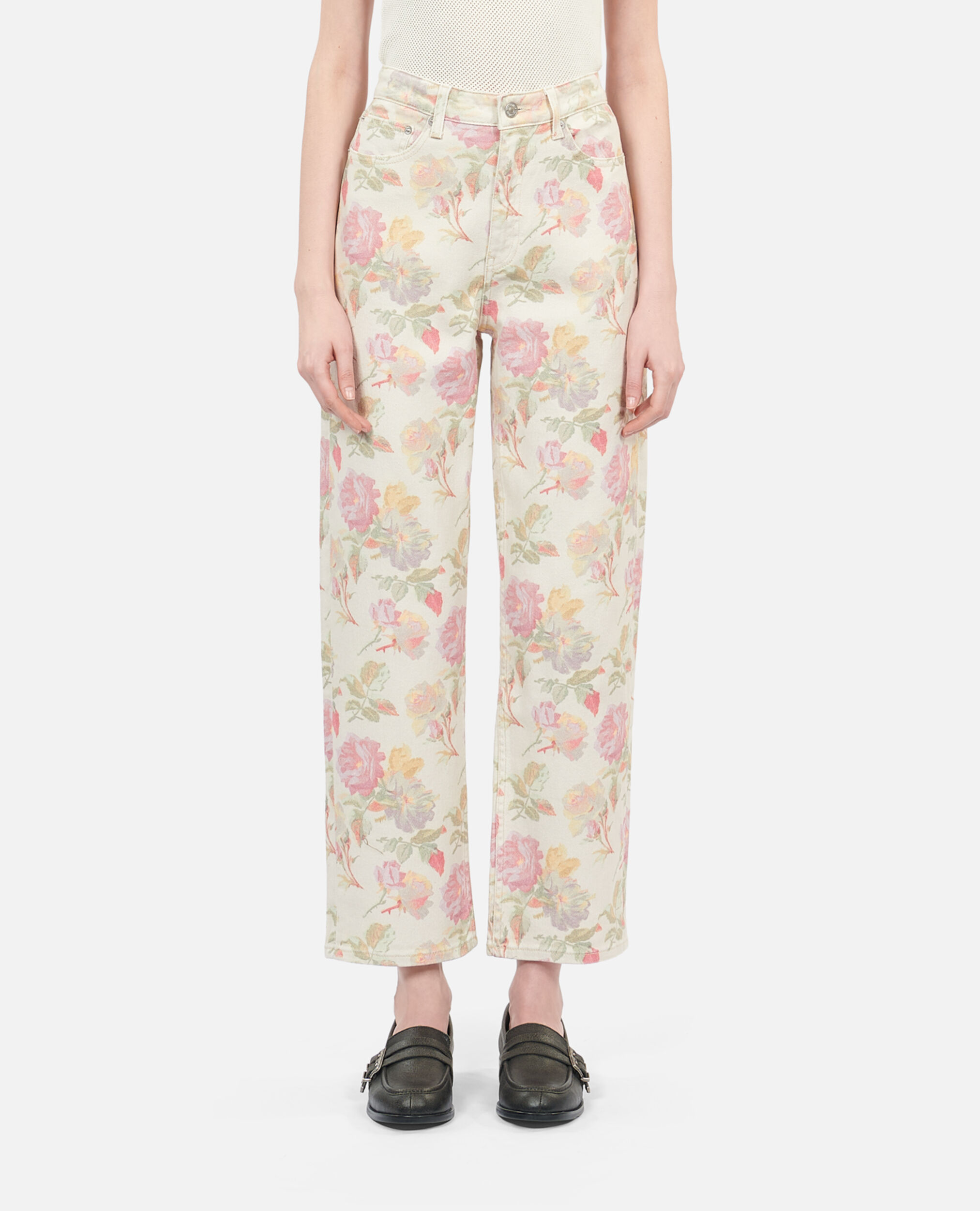 Boyfriend-Jeans mit Blumenprint, ECRU, hi-res image number null