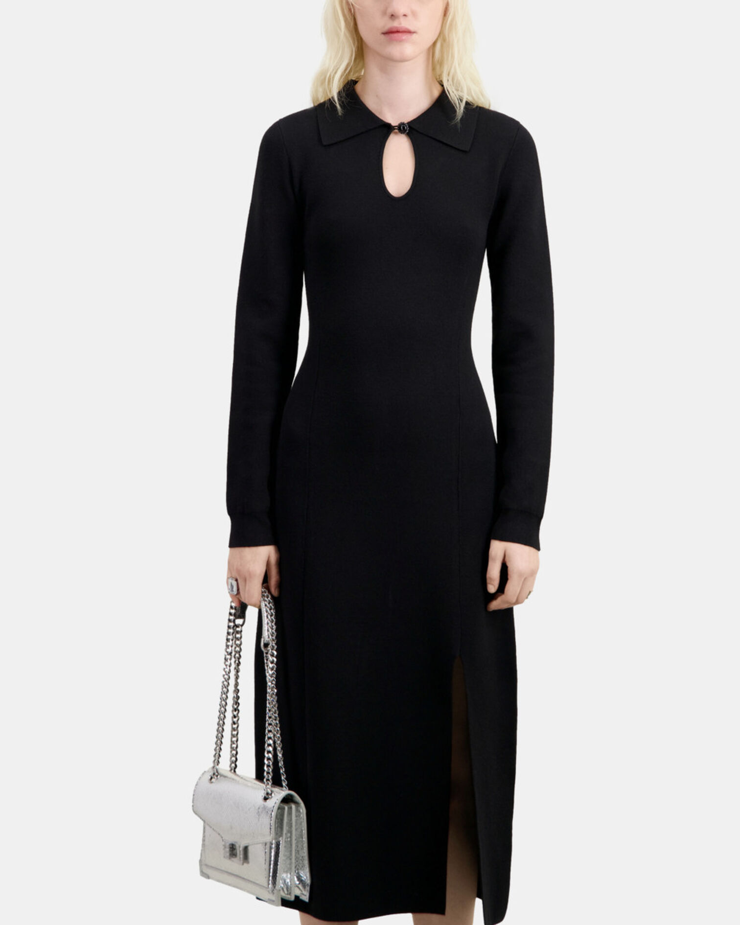 Robe longue en maille noire, BLACK, hi-res image number null