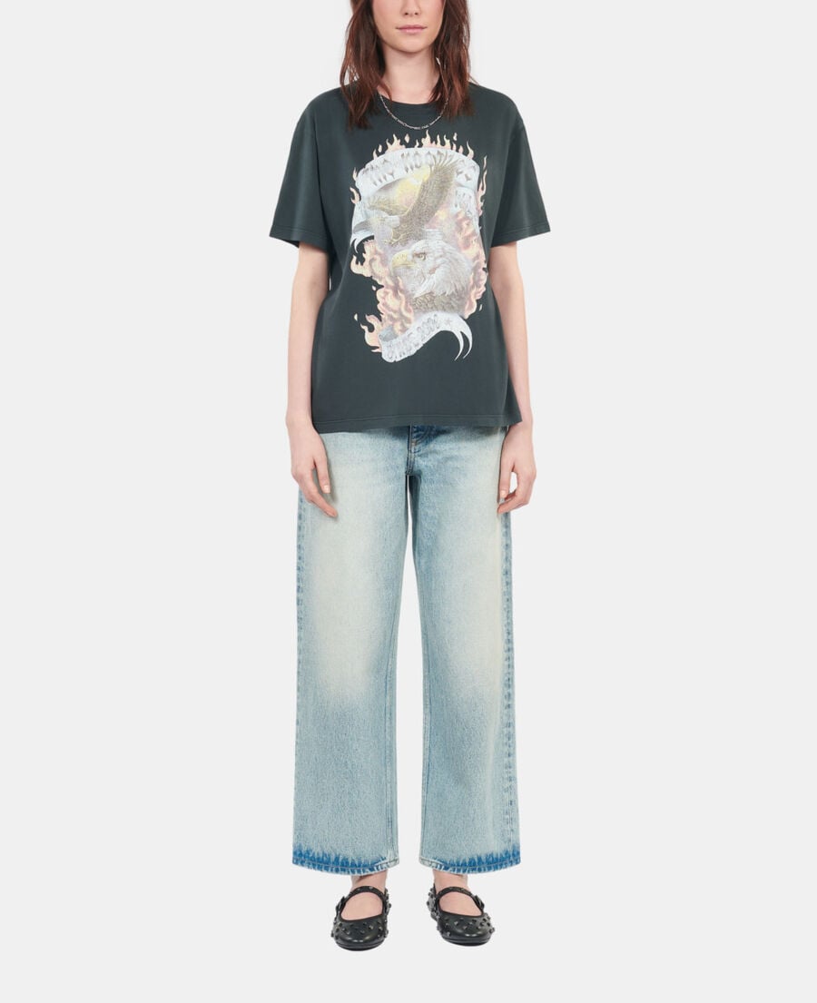 The Kooples FEMME BLACK WASHED t-shirt avec s&eacute;rigraphie noir