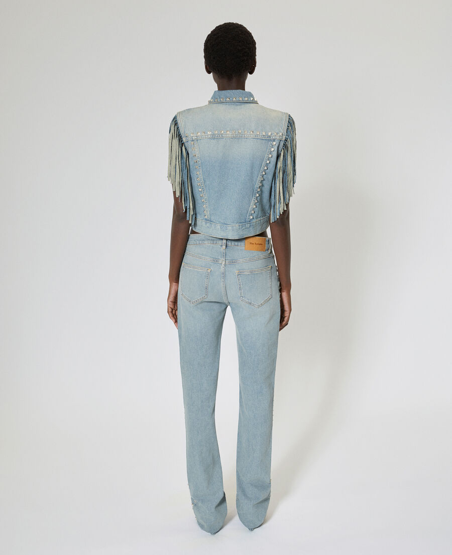 The Kooples FEMME BABY BLUE blouson en denim avec franges et studs bleu