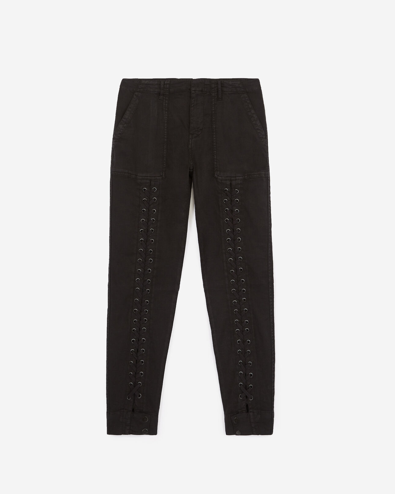 The Kooples DAMEN BLACK jeans im military-look mit taschen und schwarzer schnürung