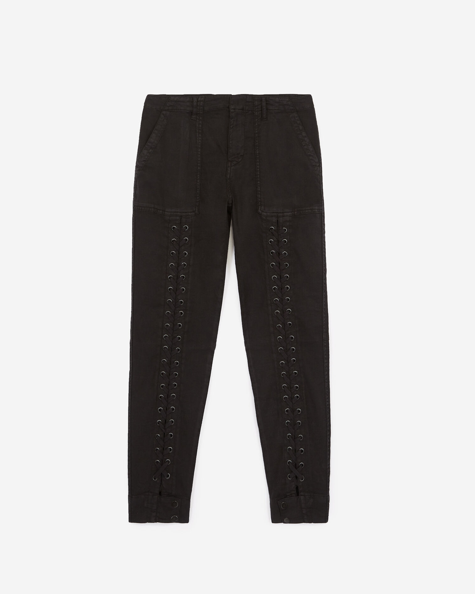 Jeans im Military-Look mit Taschen und schwarzer Schnürung, BLACK, hi-res image number null