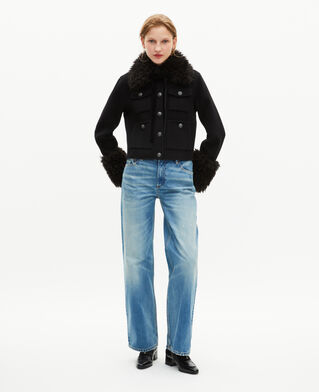 The Kooples WOMEN BLACK black sherpa collar jacket
