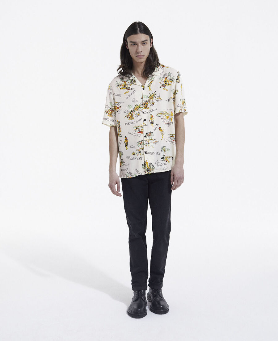 men’s ecru shirt with floral print