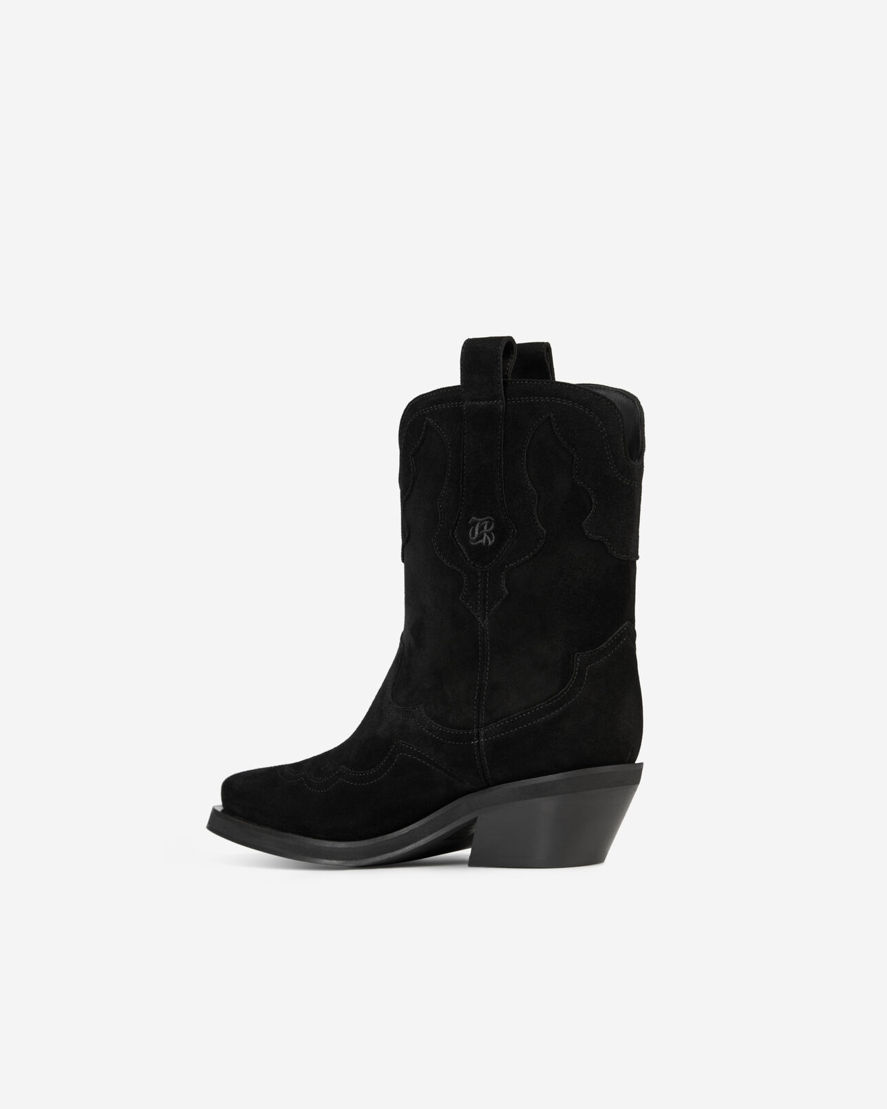 The Kooples WOMEN BLACK black suede leather western boots