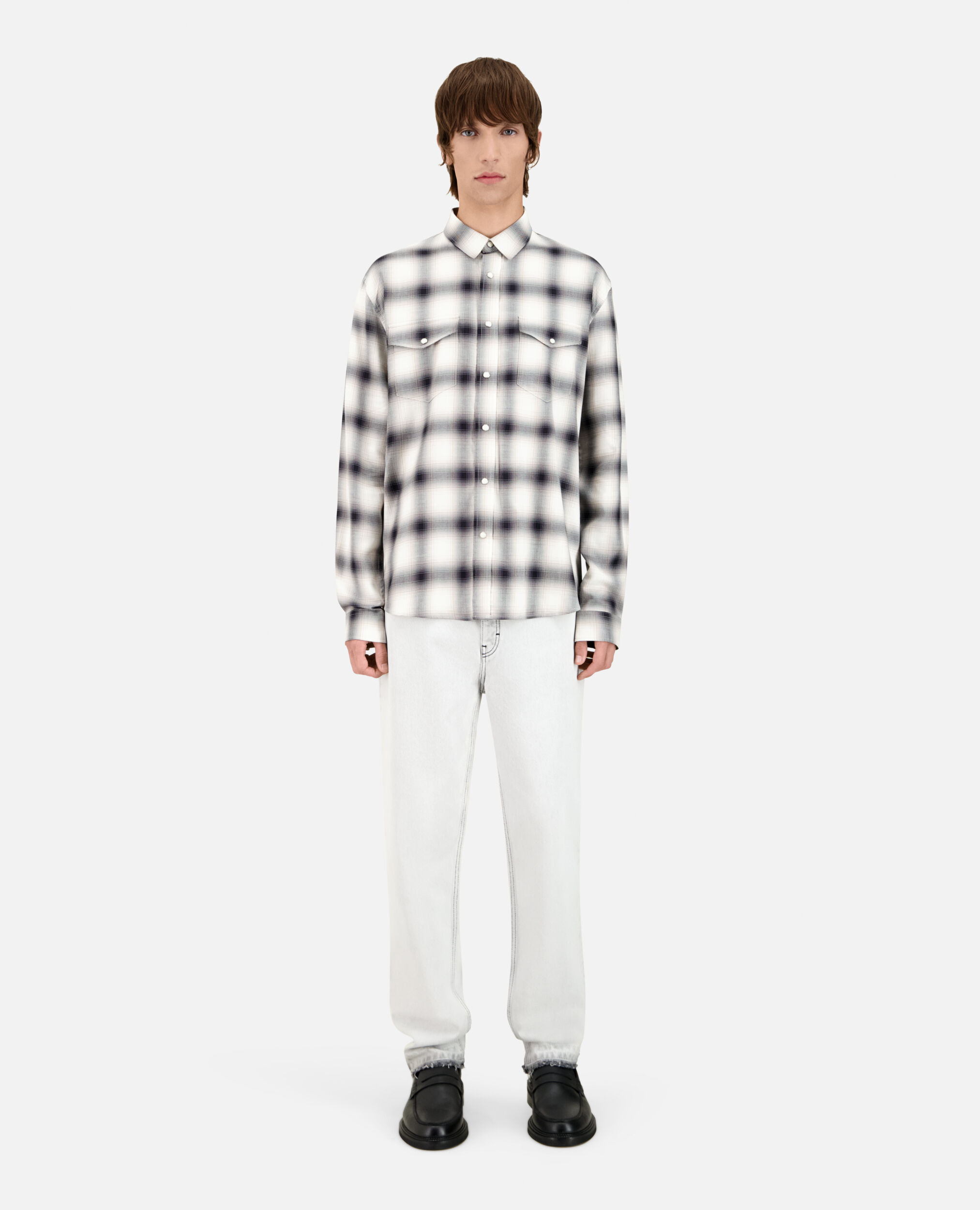 Checked shirt, BLACK GREY WHITE, hi-res image number null