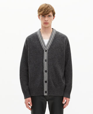 The Kooples MEN GREY wool cardigan with contrasting grey stripes