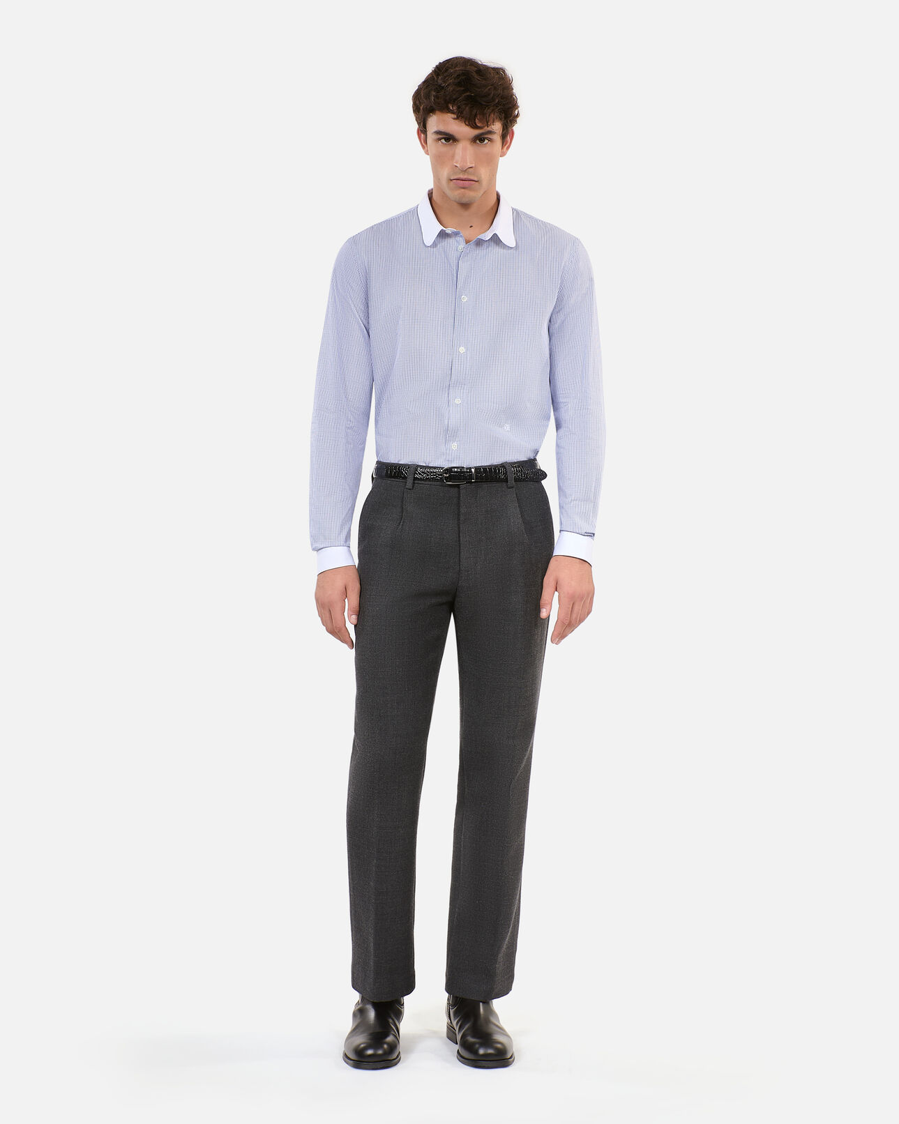 The Kooples MEN WHITE / BLUE blue and white checked formal shirt