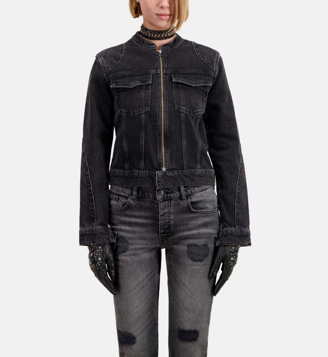 The kooples black denim jacket outlet