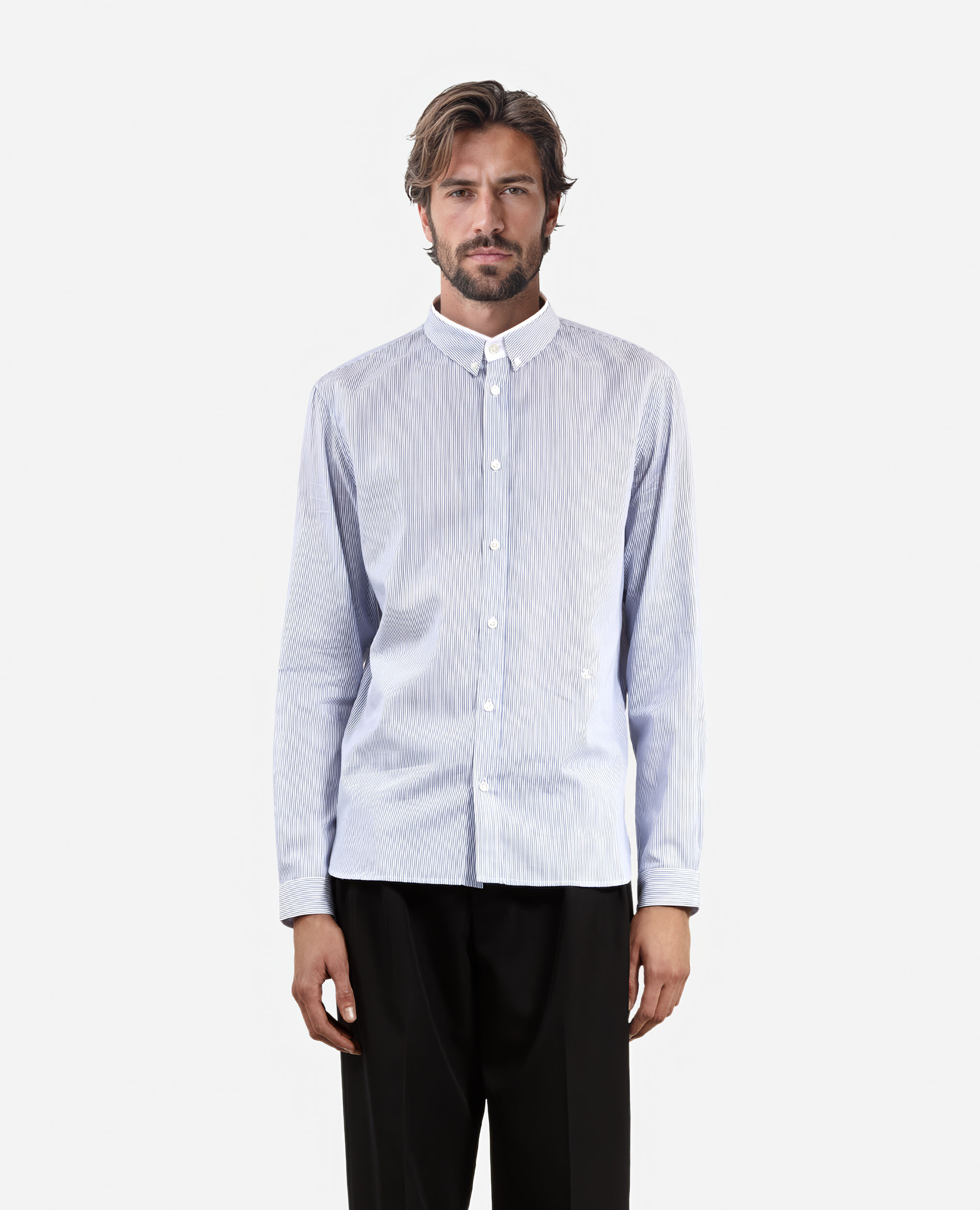 Blue and white striped formal shirt, BLUE WHITE, hi-res image number null
