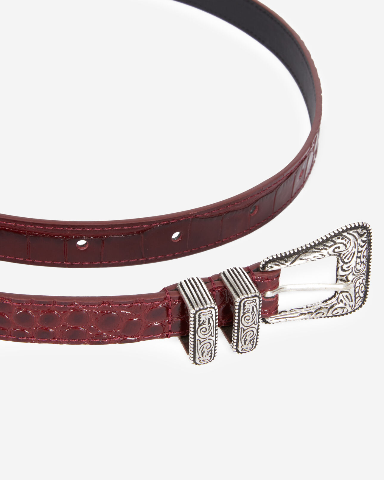 The Kooples FEMME BORDEAUX ceinture en cuir bordeaux effet crocodile avec boucle western