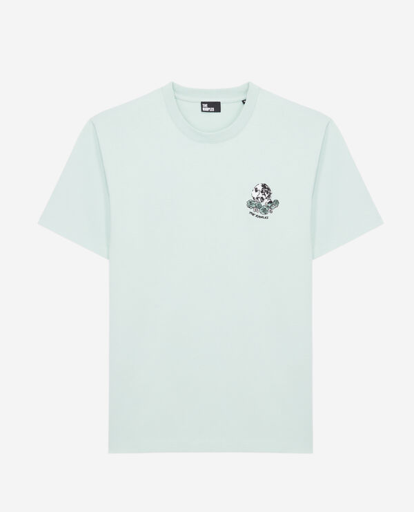 t-shirt vert avec broderie vintage skull