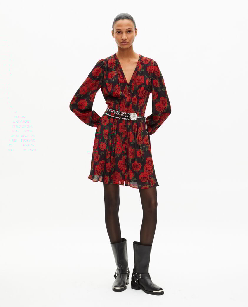 The Kooples WOMEN BLACK - RED red floral print short dress