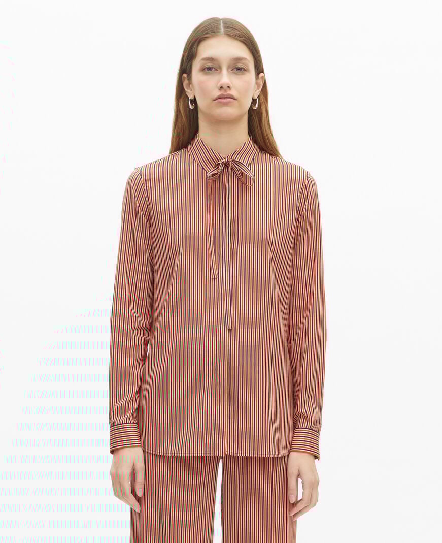 The Kooples F DARK NAVY / FIRE RED red and blue striped shirt