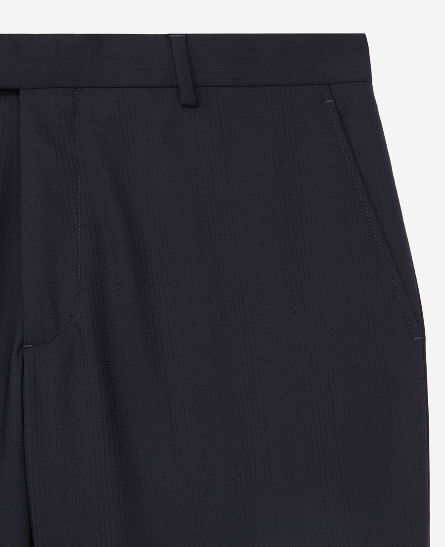 pantalon de costume prince de galles en laine bleu marine