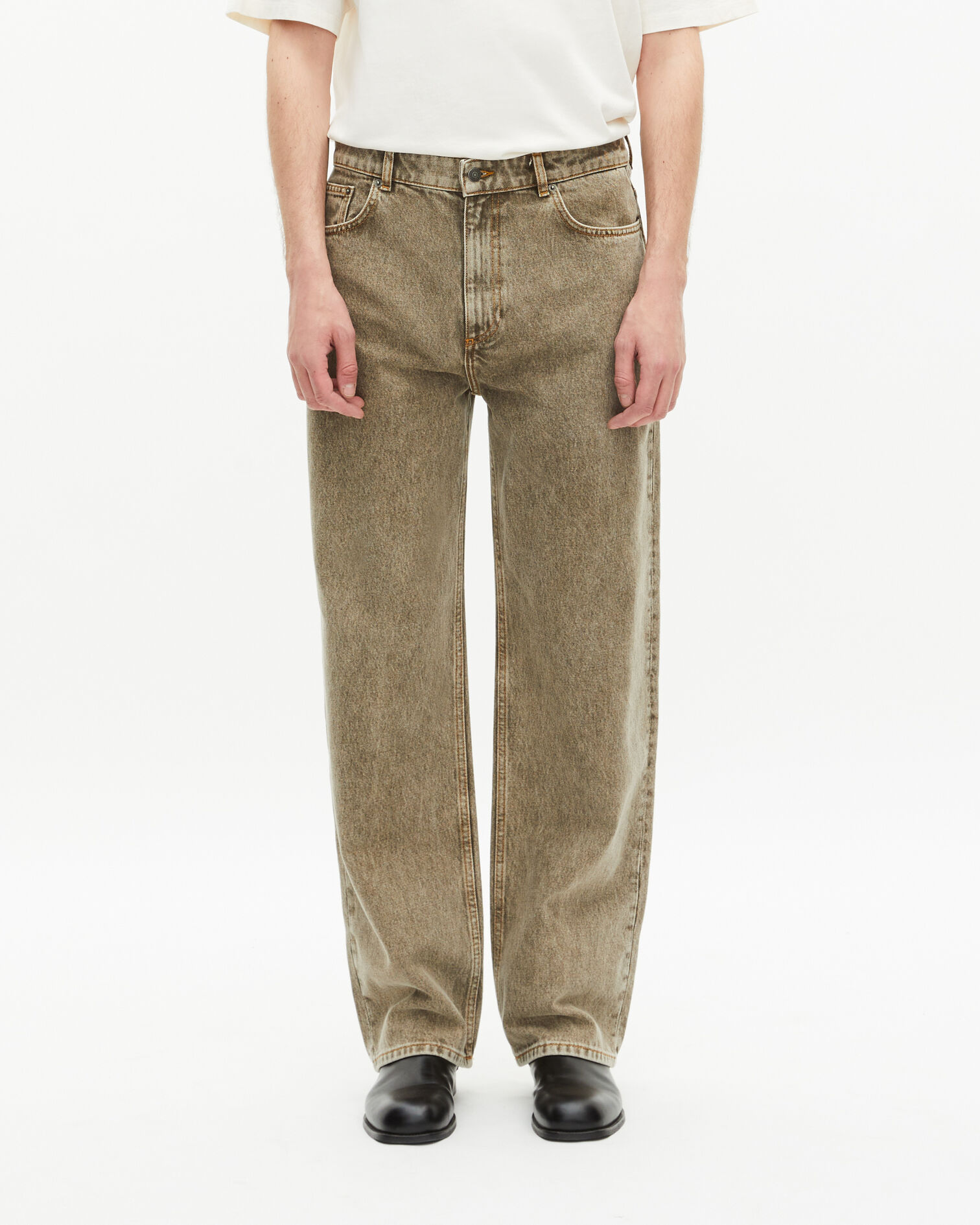 Straight-cut olive jeans, OLIVE, hi-res image number null