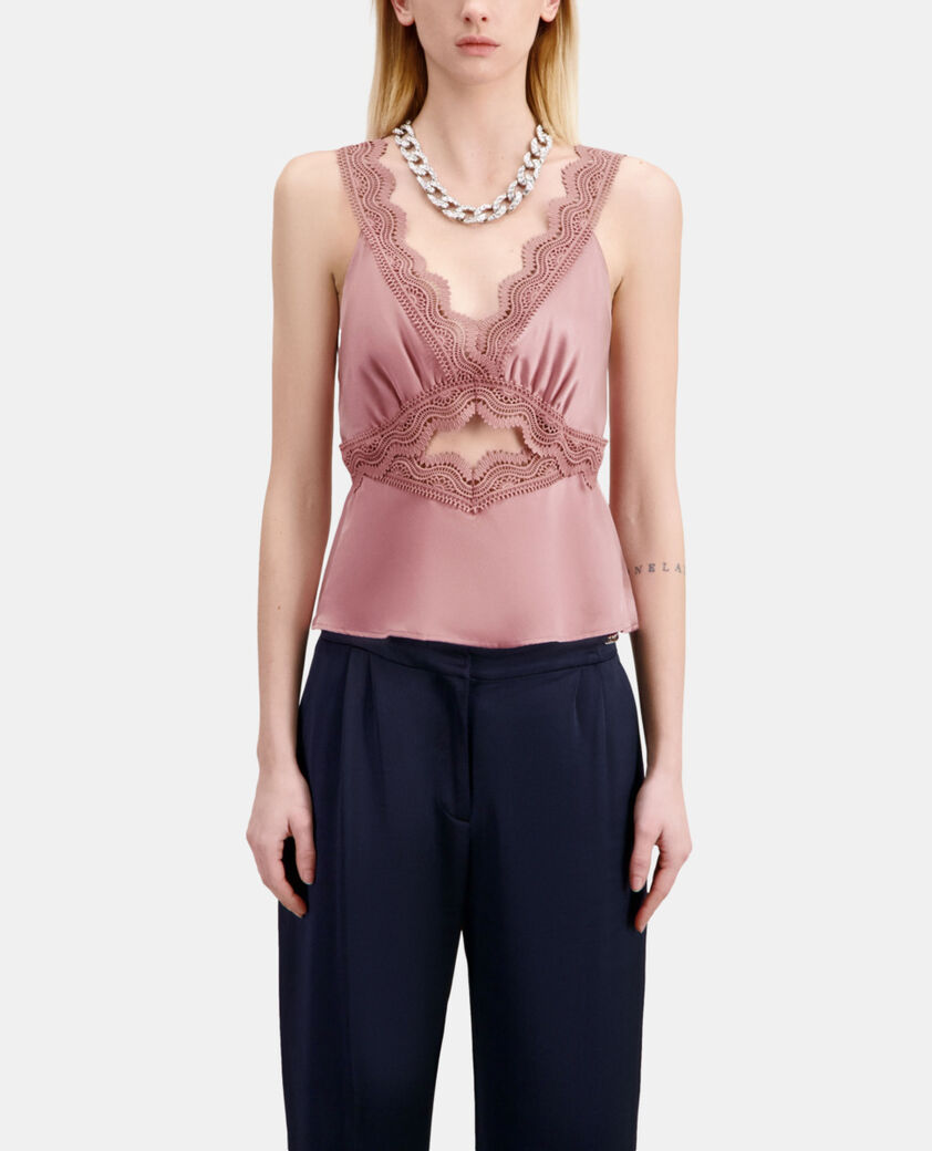 The Kooples WOMEN PINK WOOD lilac top with guipure