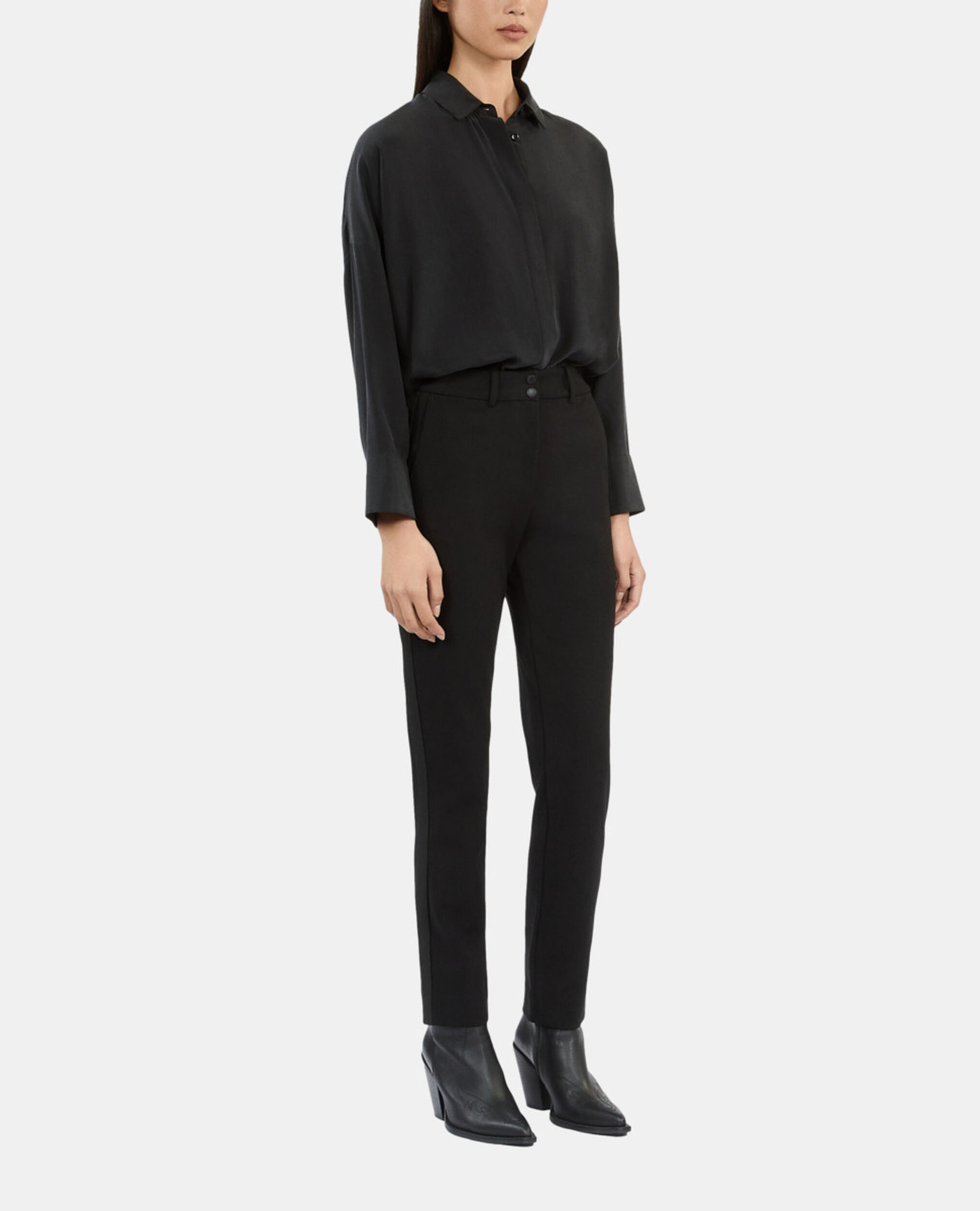 Straight black suit trousers with grosgrain, BLACK, hi-res image number null