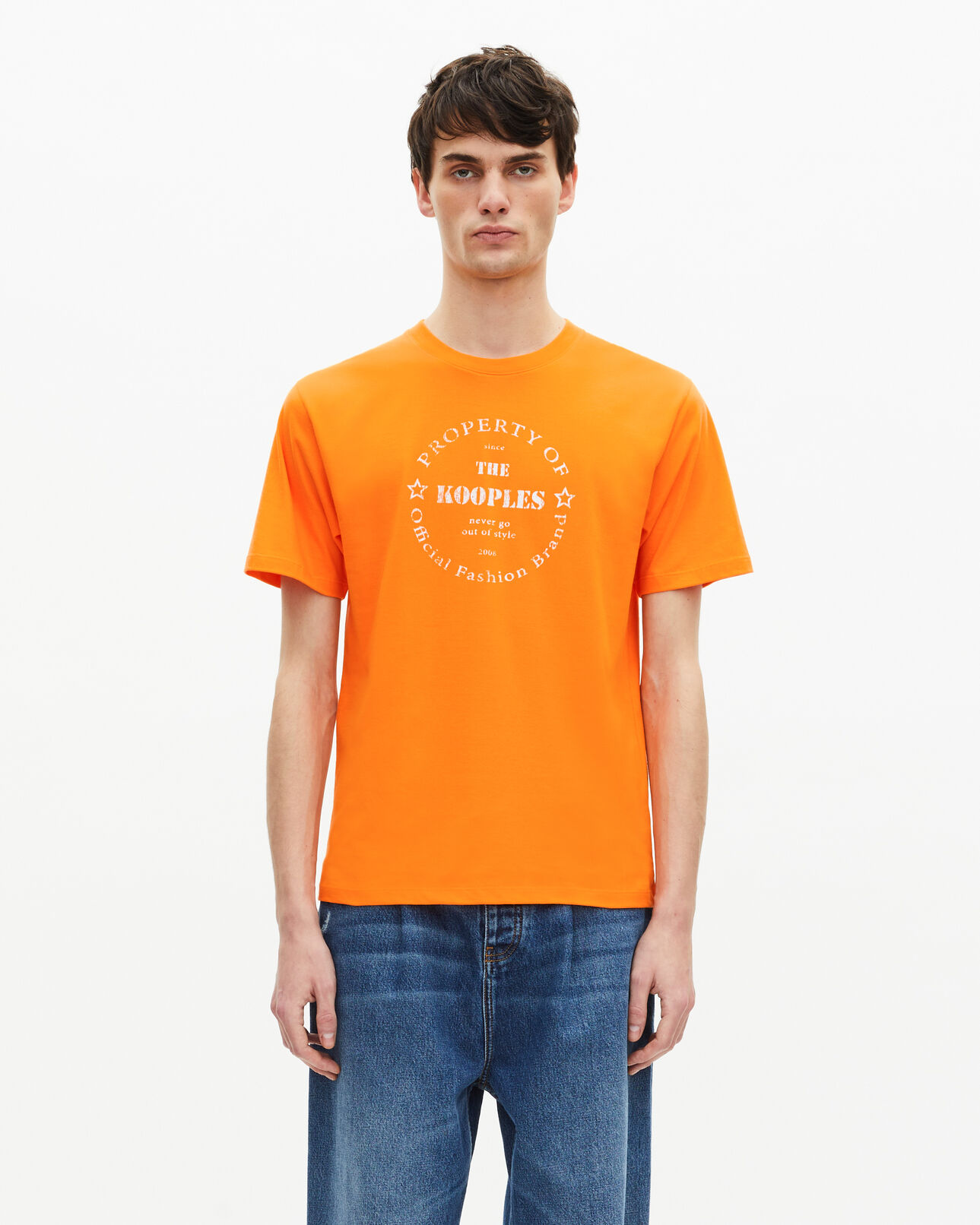 The Kooples MEN ORANGE orange screen print t-shirt
