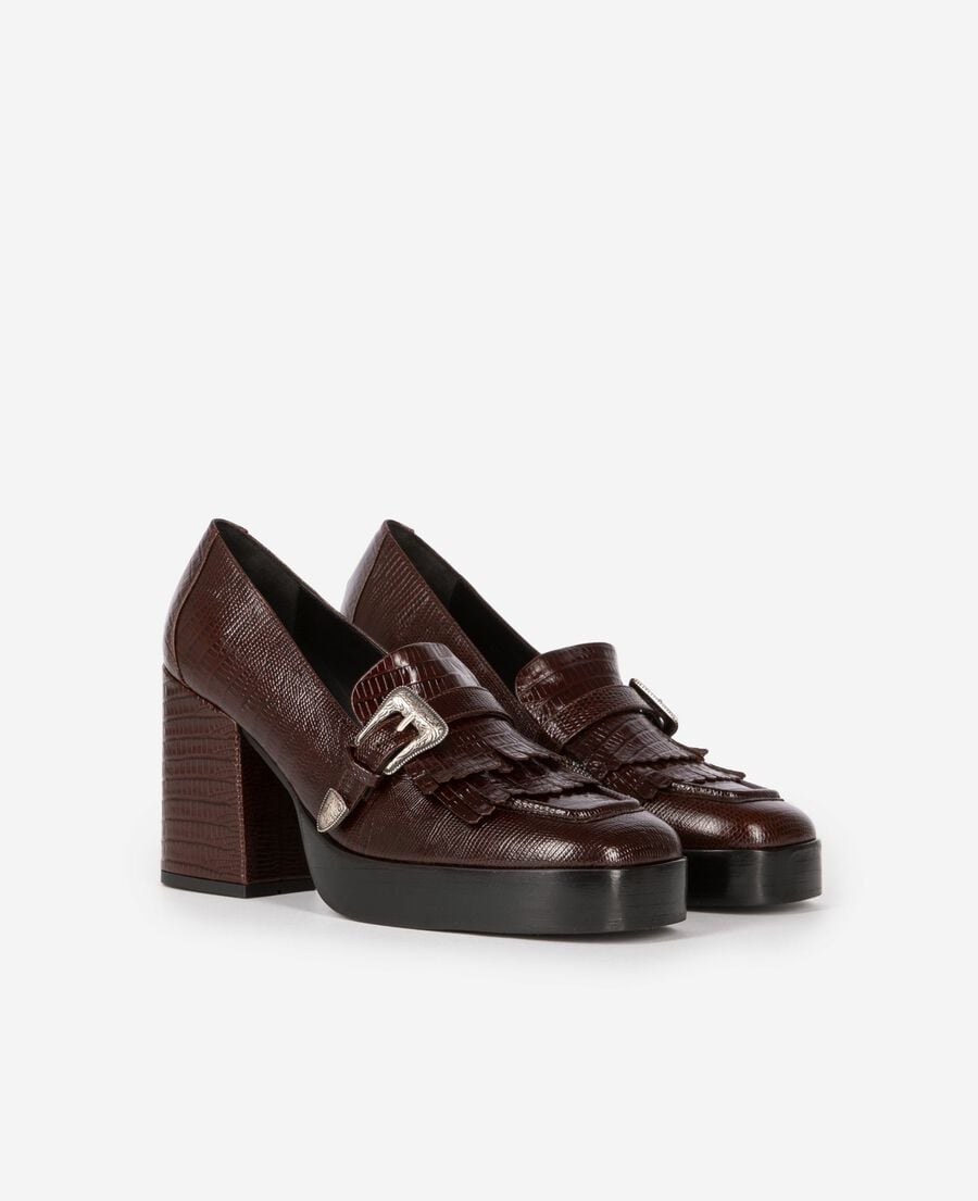 The Kooples F BROWN brown leather heeled loafers