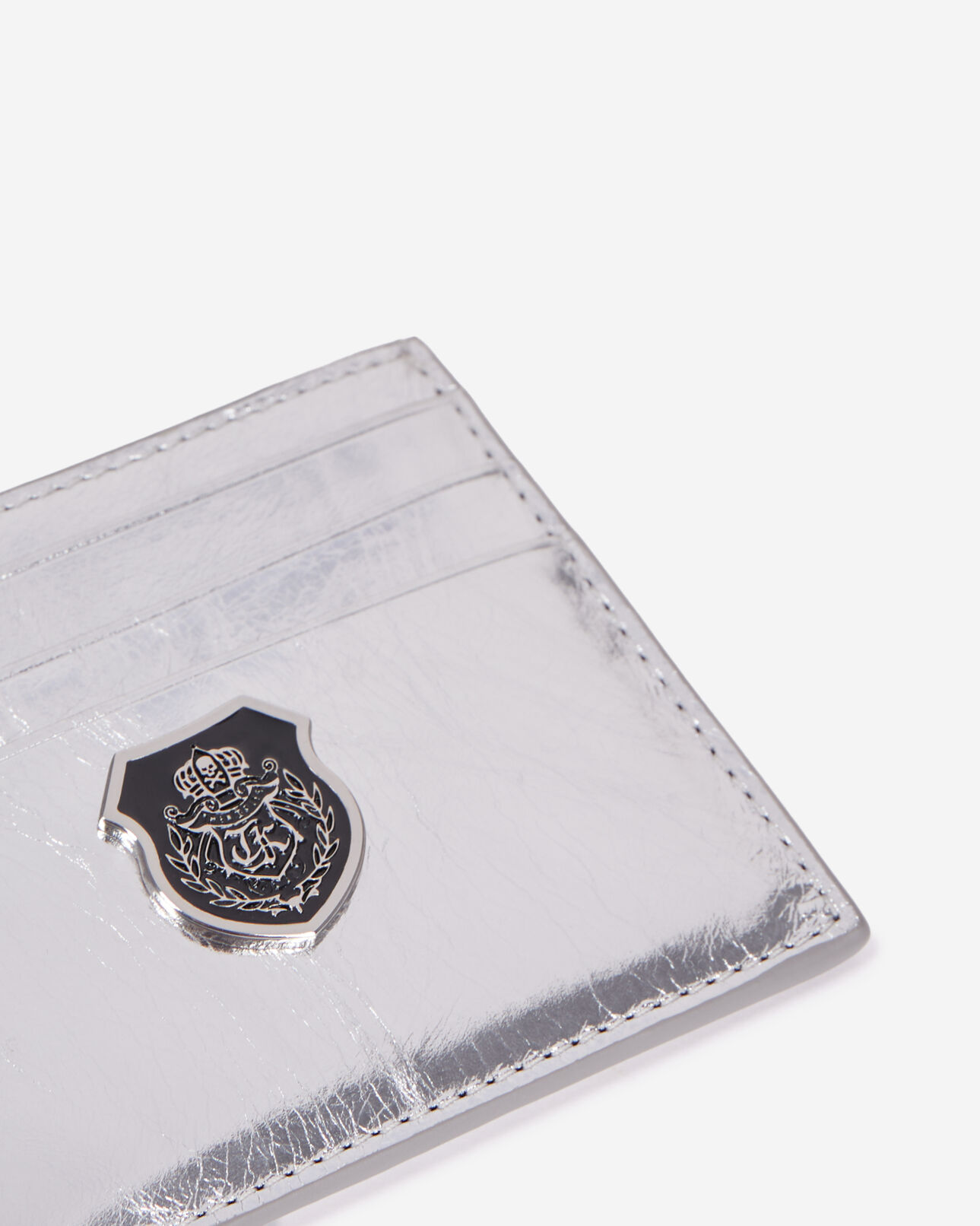 The Kooples FEMME SILVER porte cartes blason en cuir argenté