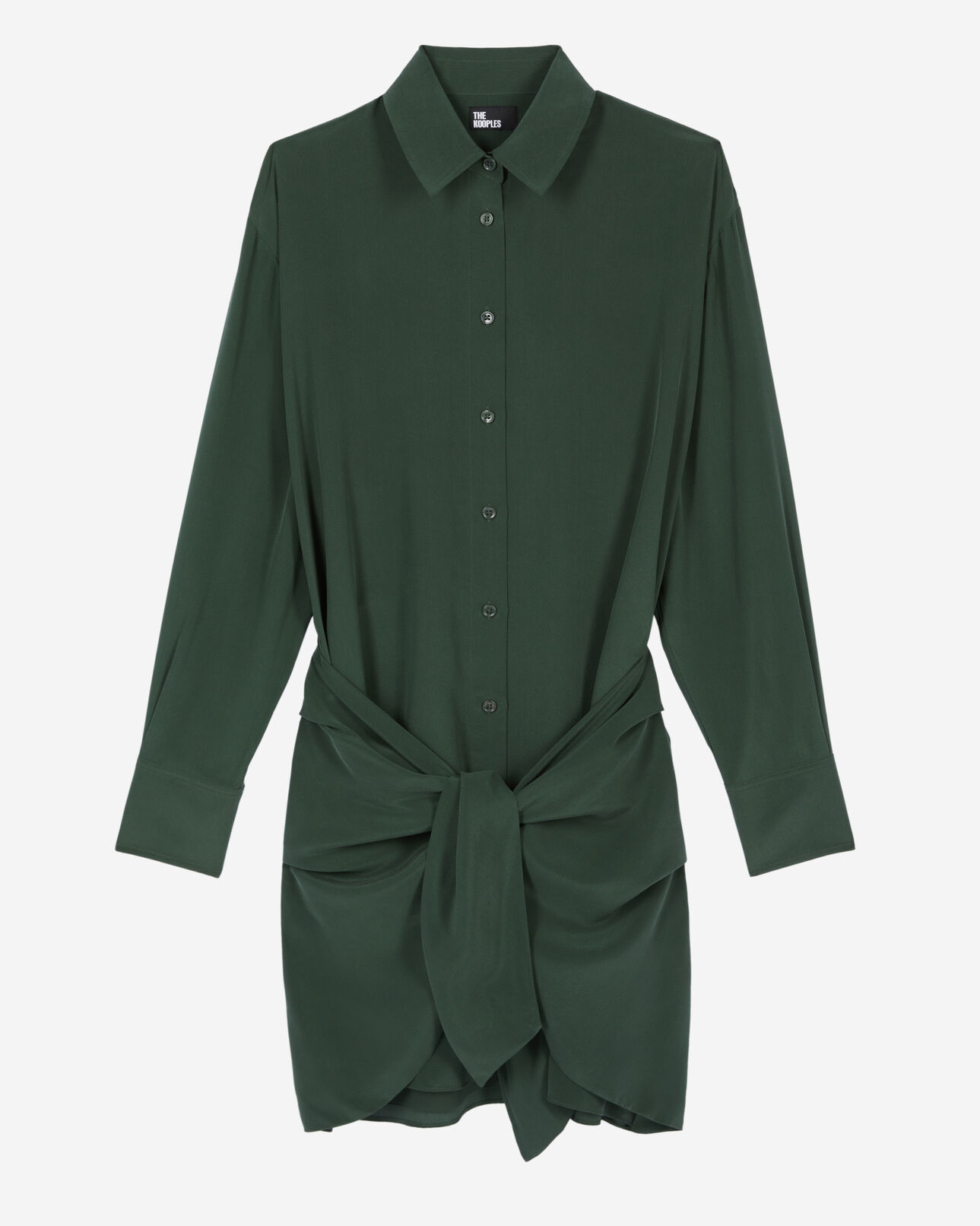 The Kooples FEMME WOOD KAKI robe chemise courte en soie avec nœud verte