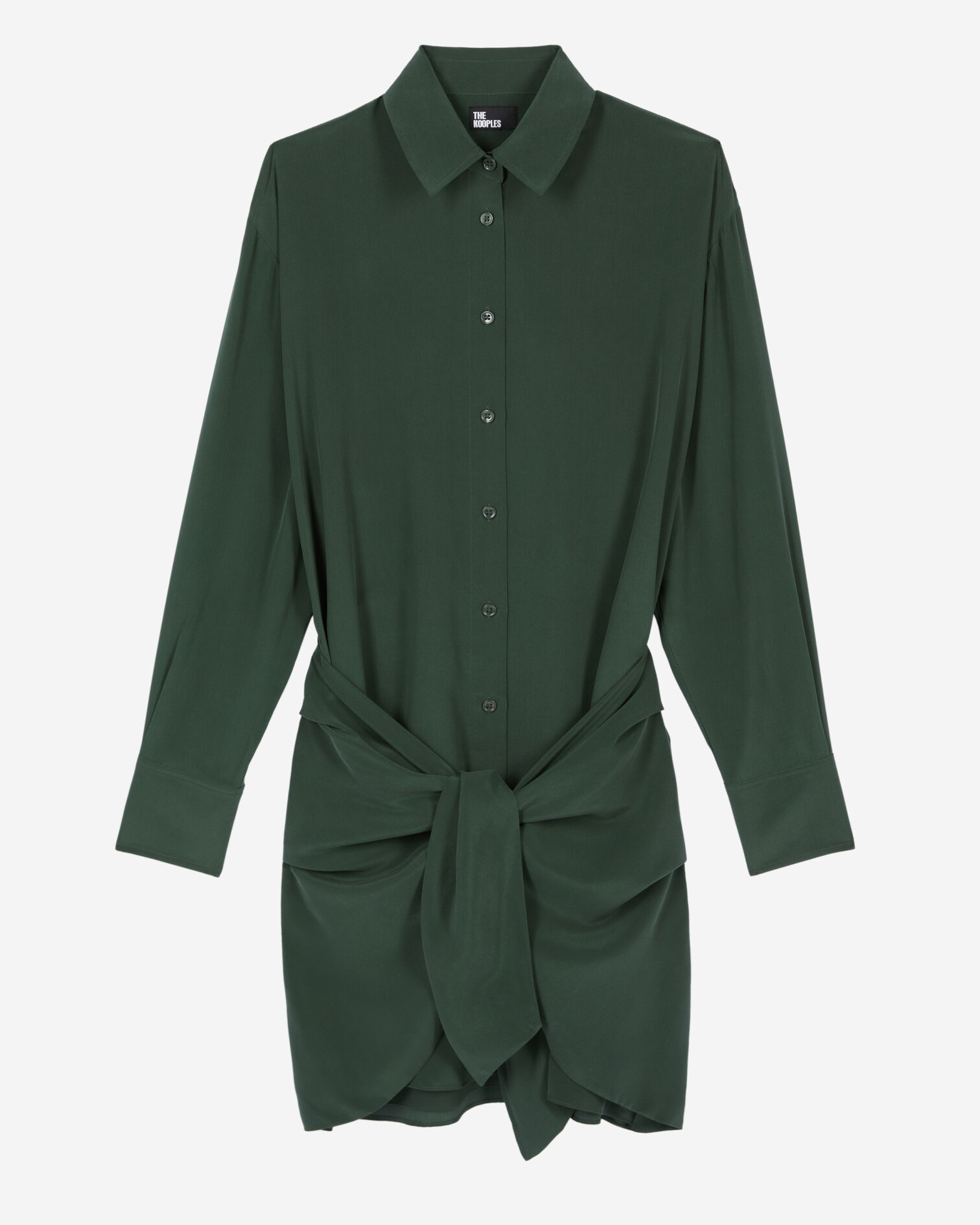 Robe chemise courte en soie avec nœud verte, WOOD KAKI, hi-res image number null