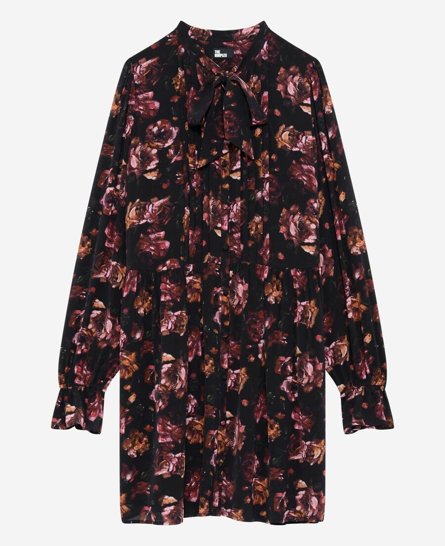 The Kooples WOMEN BLACK - RED rose print short dress in burgundy silk blend