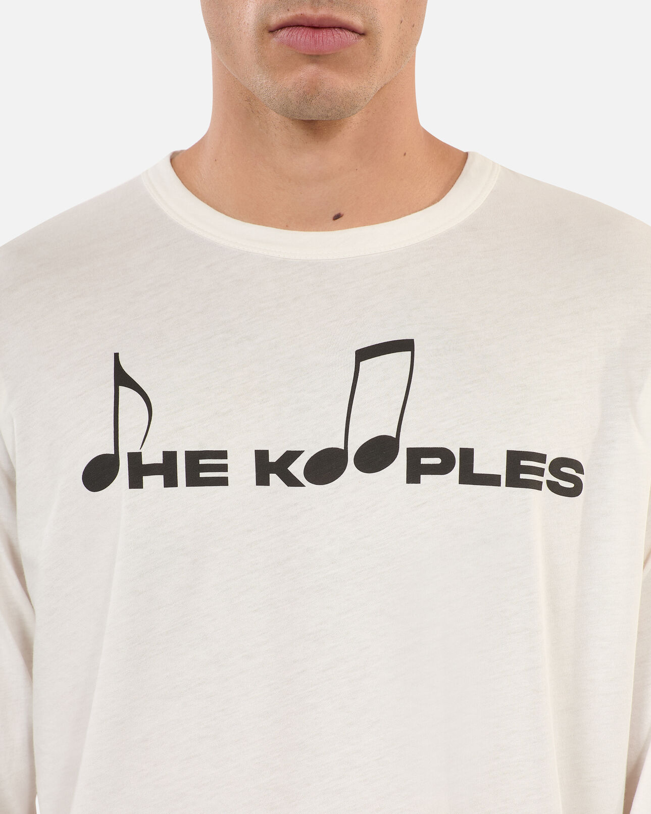 The Kooples HOMME ECRU t-shirt manches longues à serigraphie blanc