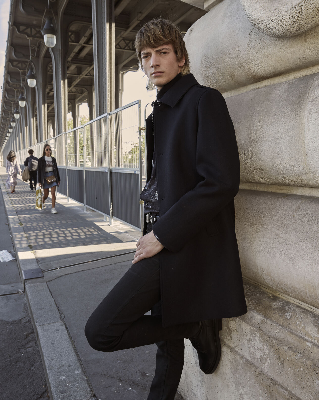 The Kooples HERREN NAVY langer blauer wollmantel mit klassischem kragen