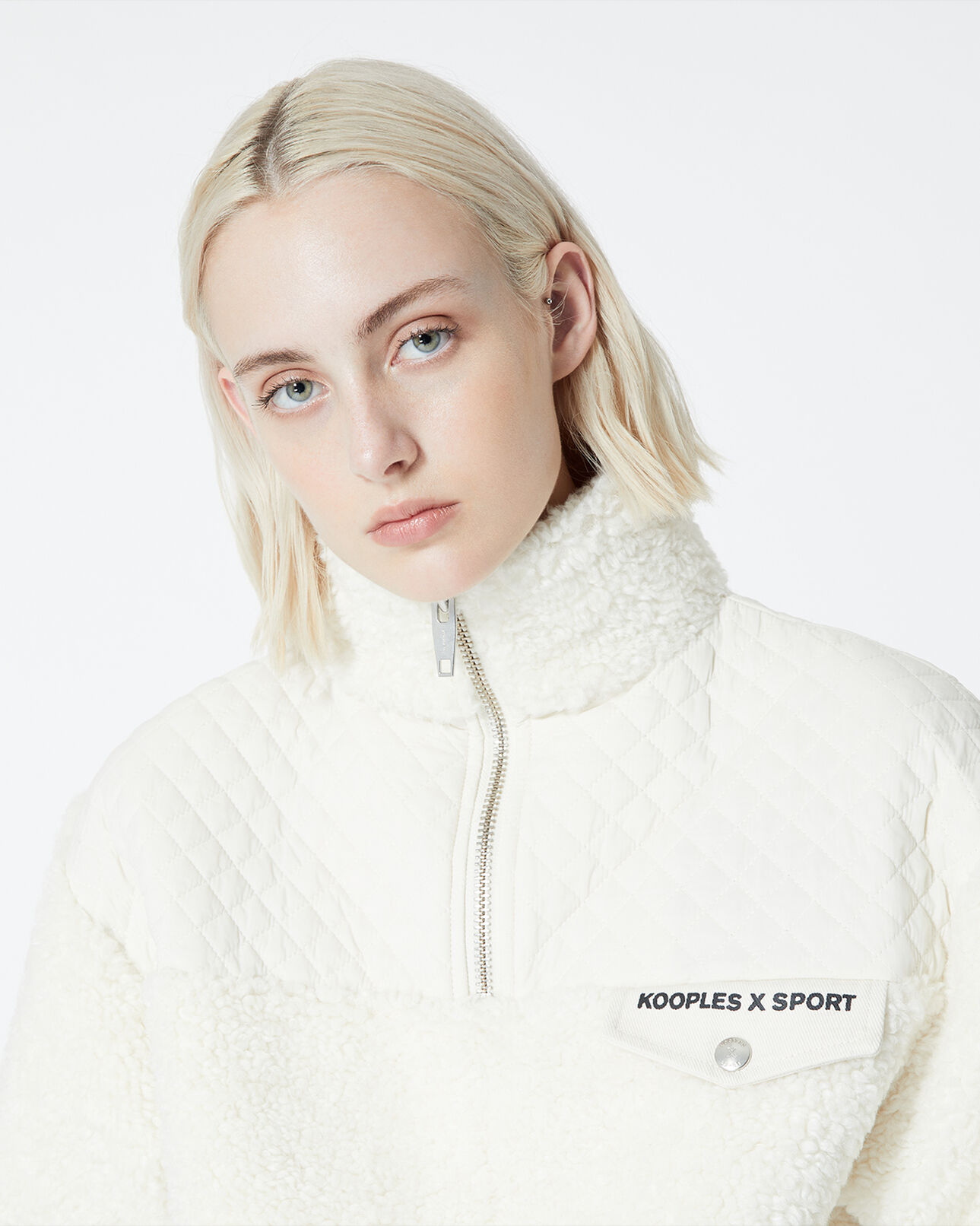 The Kooples FEMME ECRU sweat écru façon mouton détail contrasté