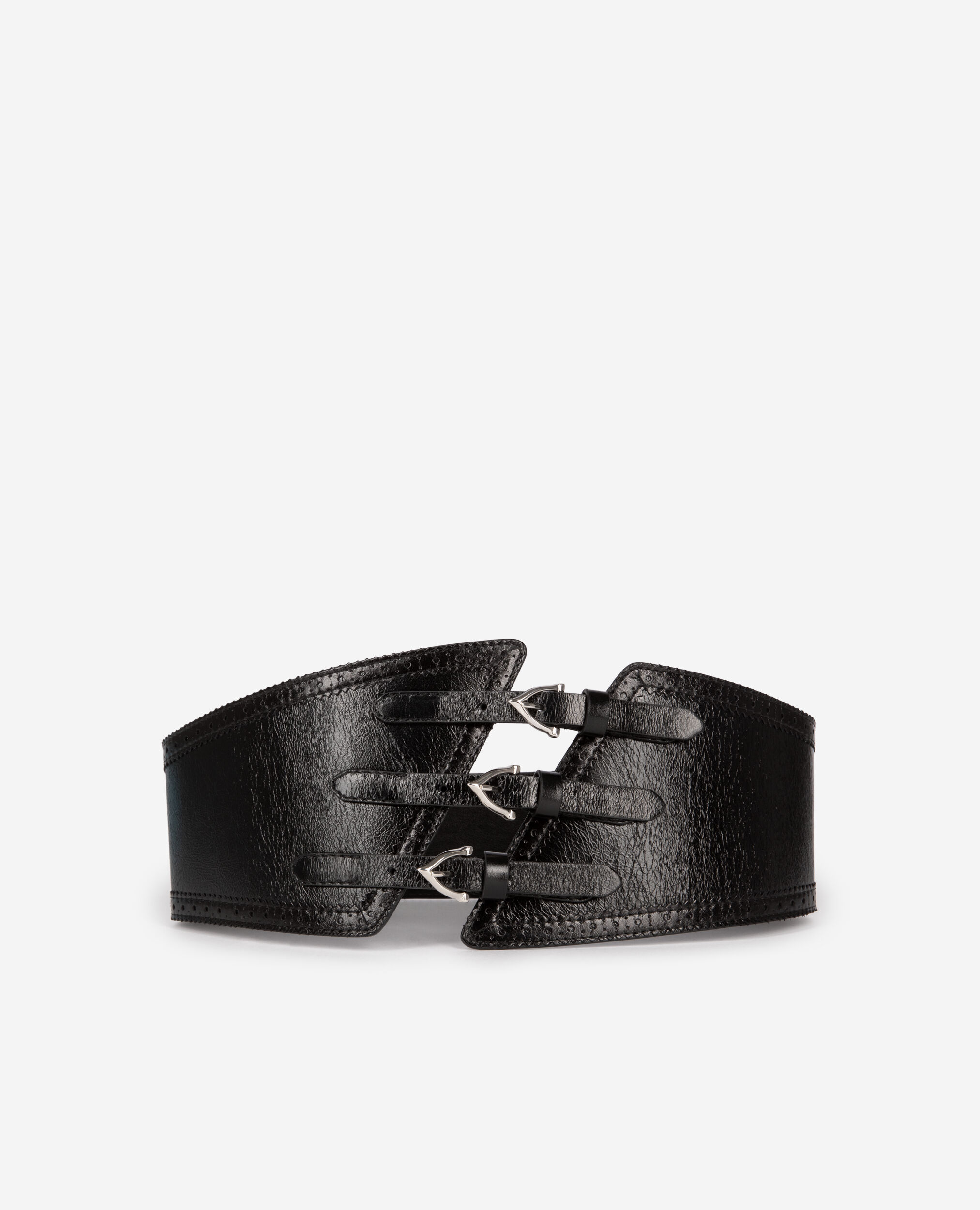 Ceinture corset en cuir noir avec boucles, BLACK, hi-res image number null