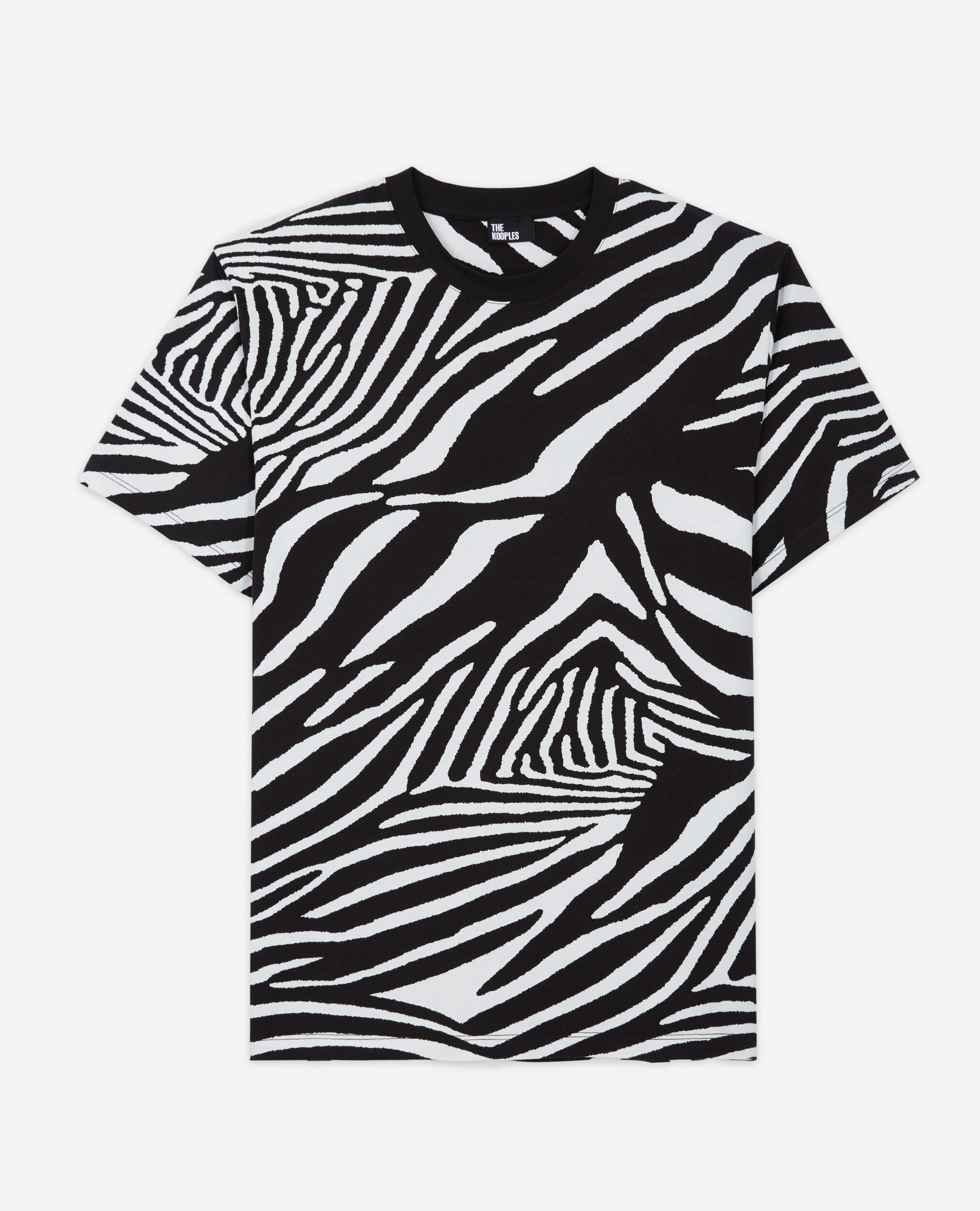Camiseta estampado cebra para hombre, BLACK / WHITE, hi-res image number null