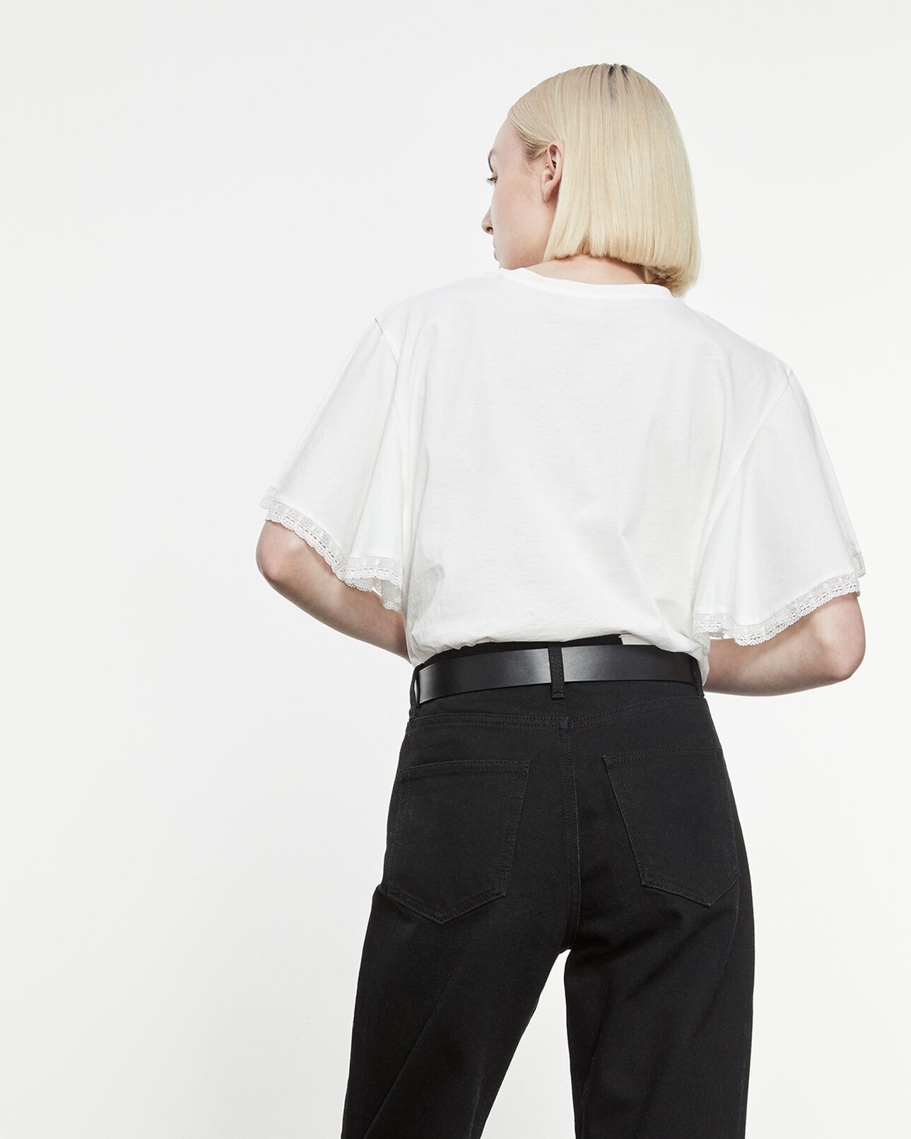 The Kooples FEMME ECRU t-shirt écru coton manches à volants