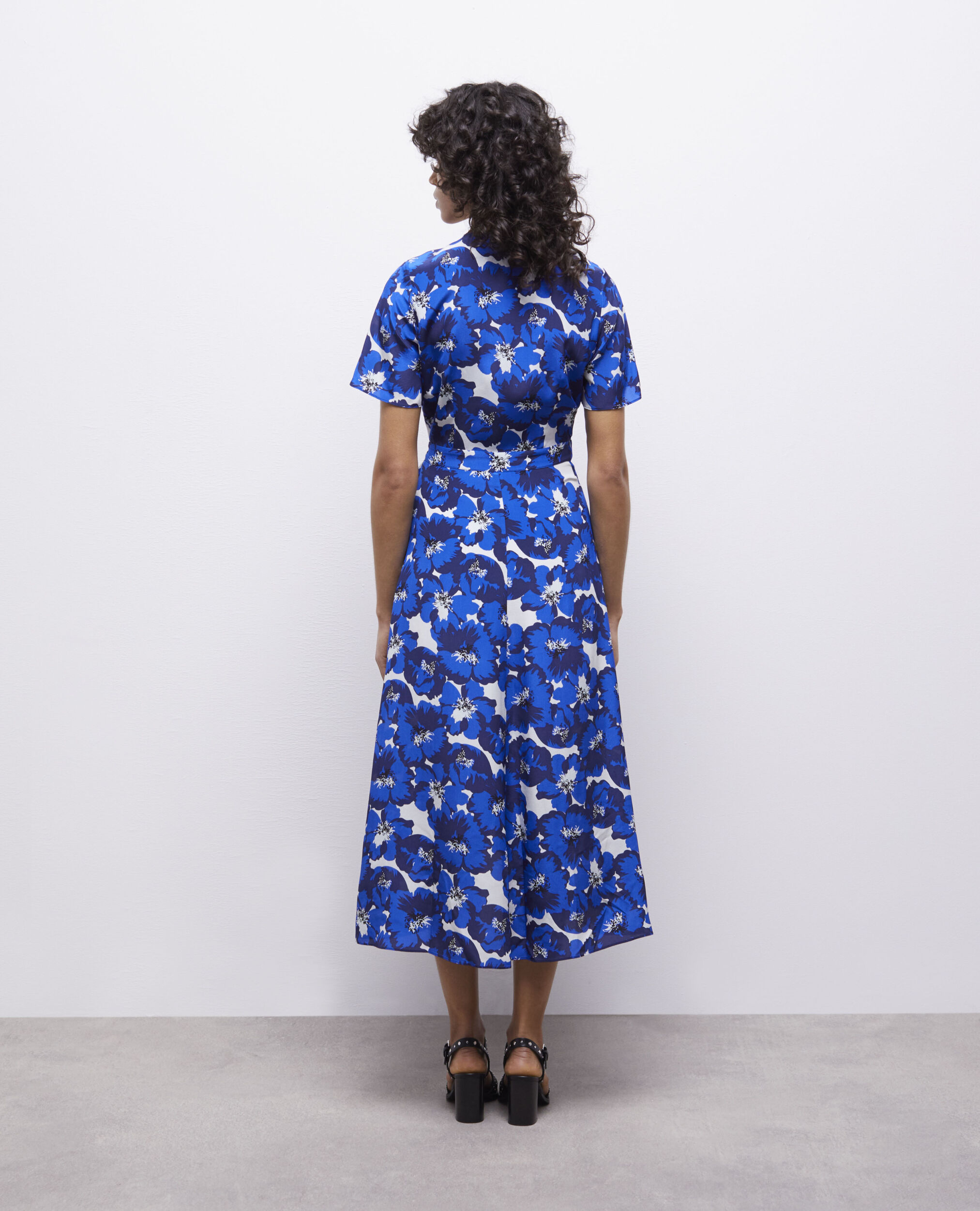 Long printed wrap silk dress, BLUE, hi-res image number null