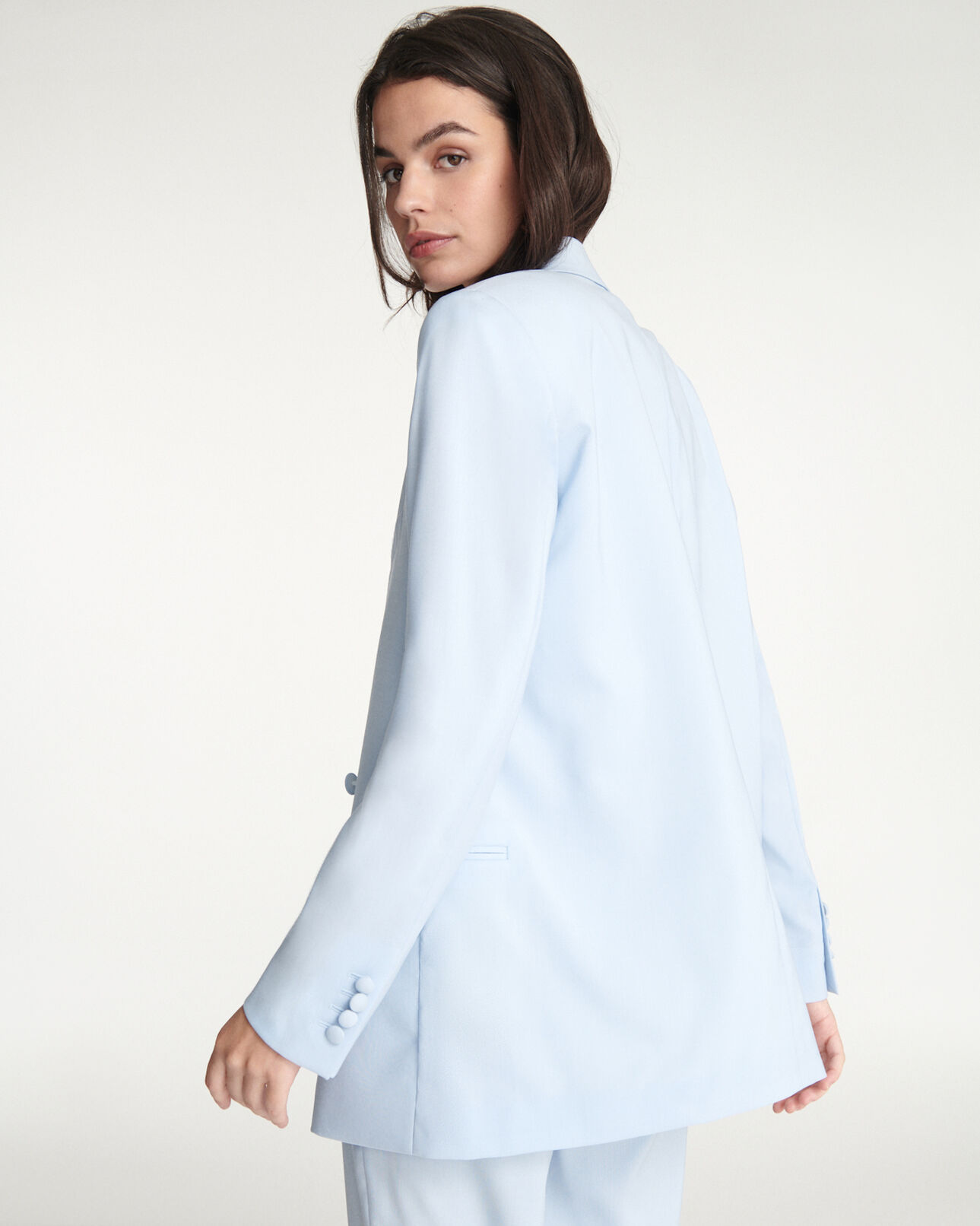 The Kooples DAMEN BLUE wolljacke hellblau wickelstil taschen