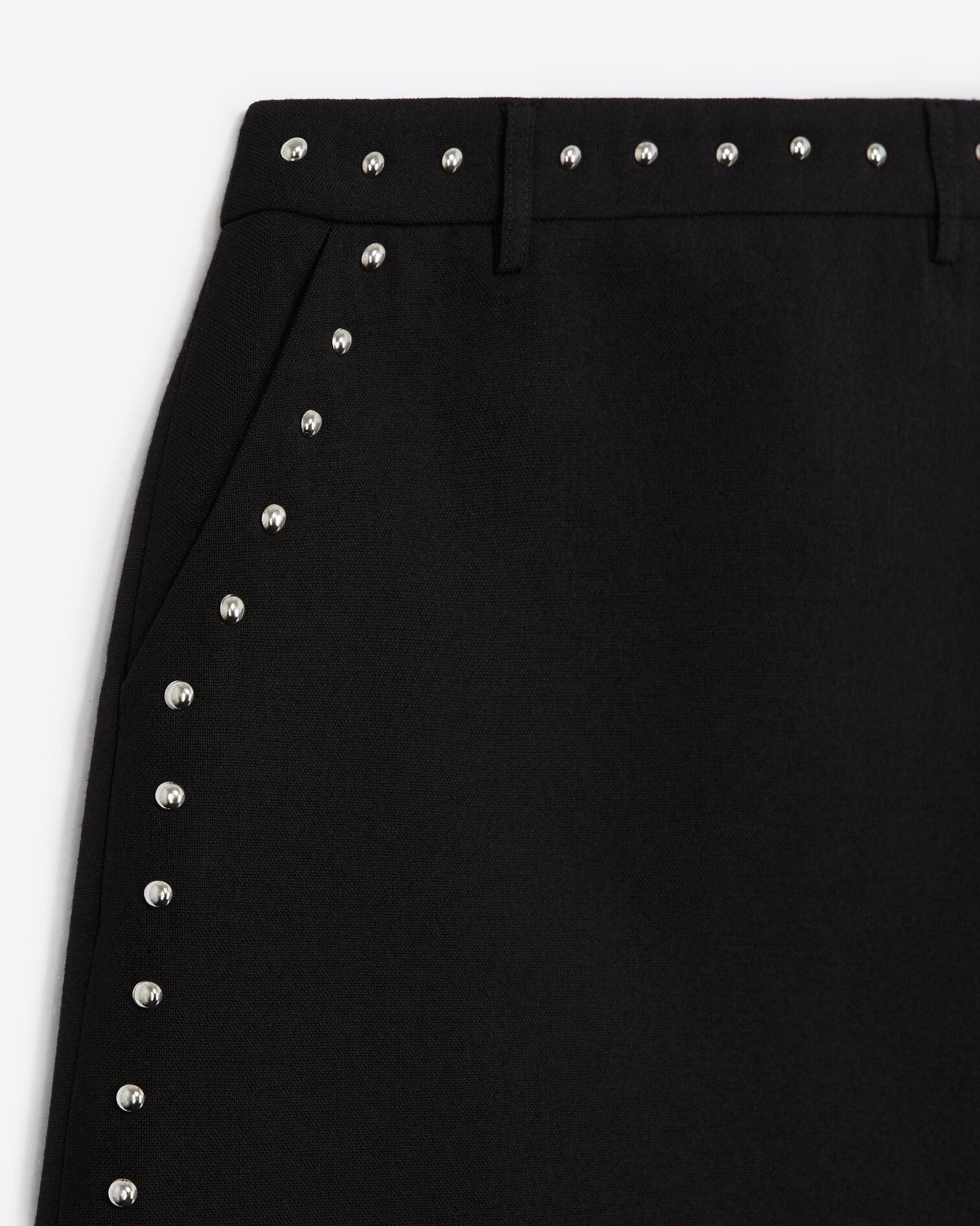 Short black wool skirt with studs, BLACK, hi-res image number null