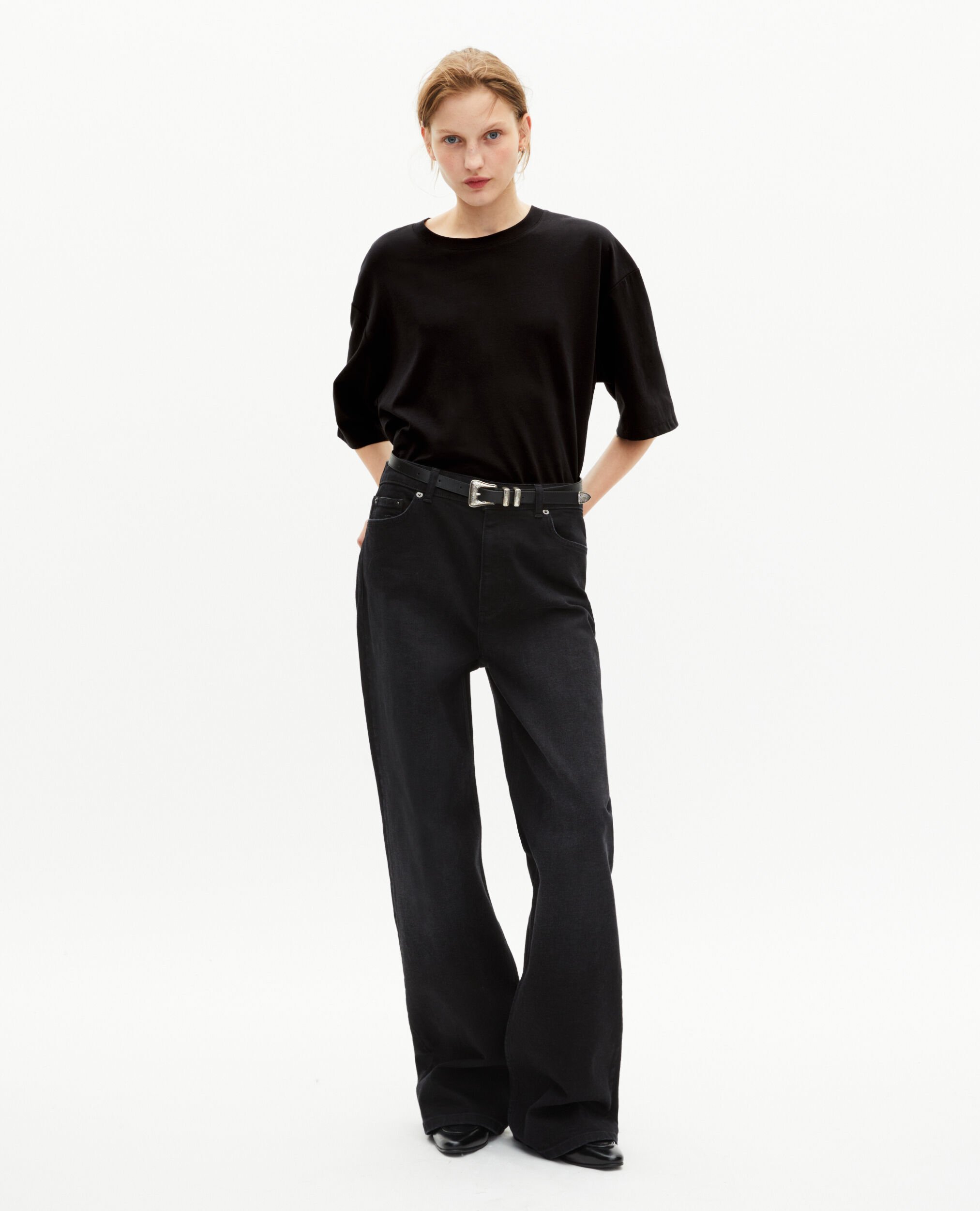 Unisex loose plain black T-shirt, BLACK, hi-res image number null