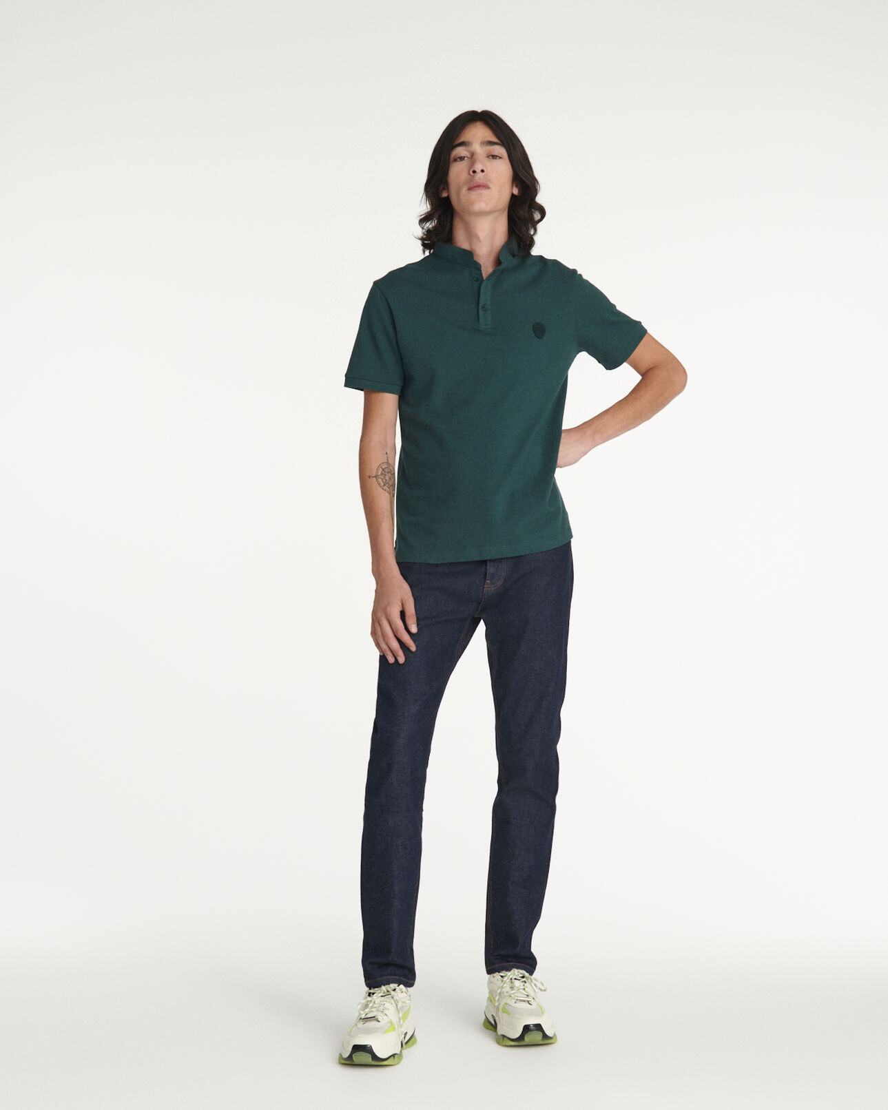 The Kooples HOMME DARK GREEN polo vert foncé col officier à badge