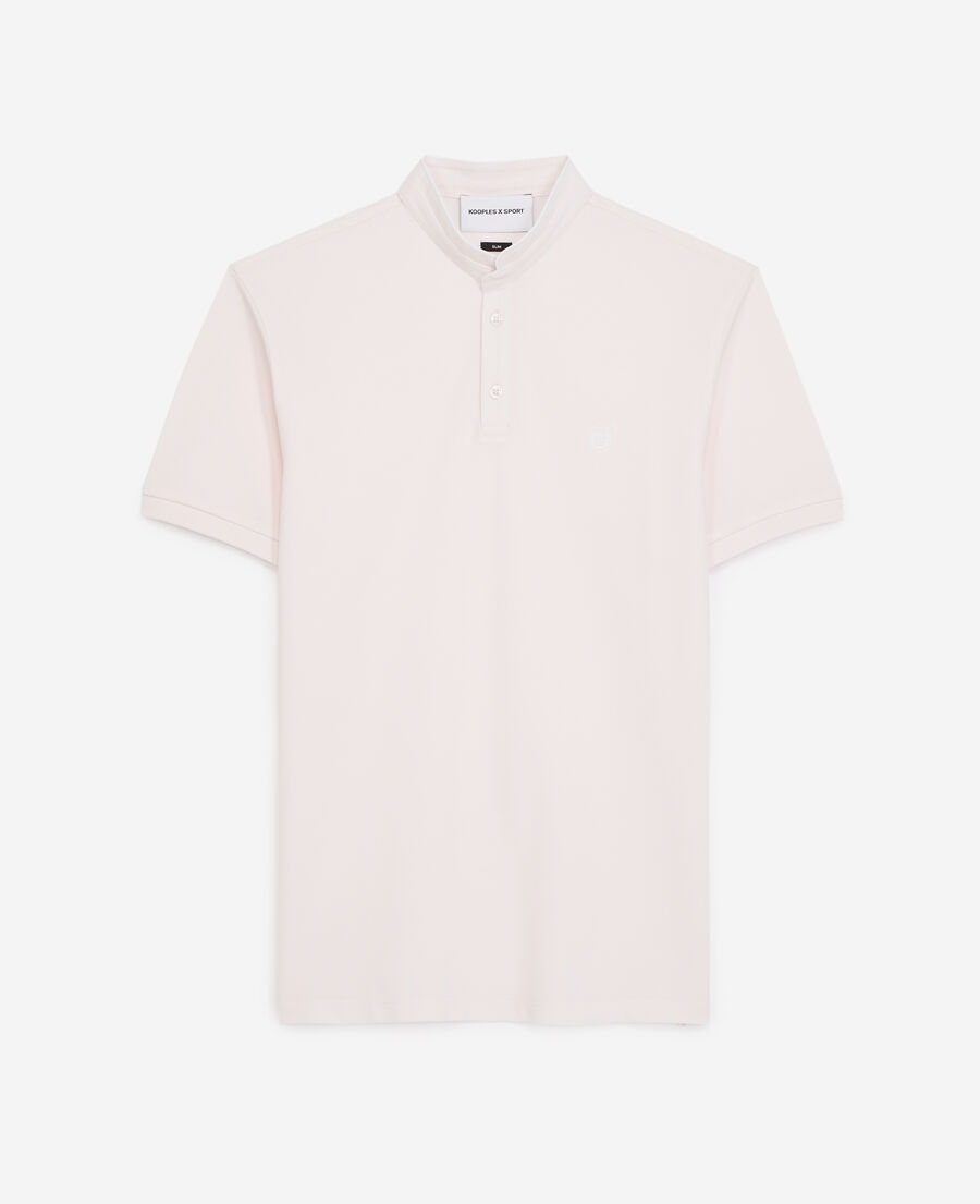 camisa polo rosa claro escudo blanco algodón