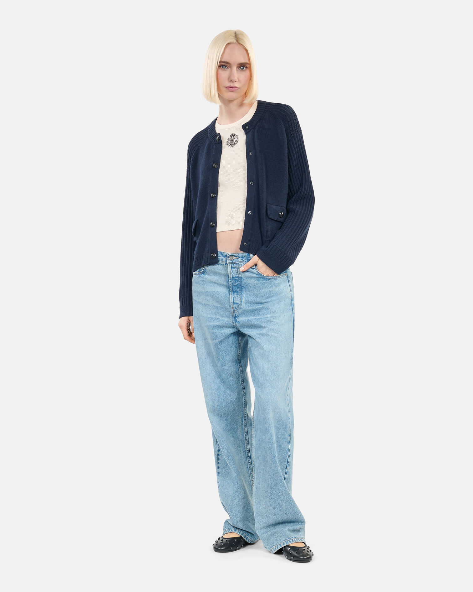 Cardigan en laine bleu marine, DARK BLUE, hi-res image number null