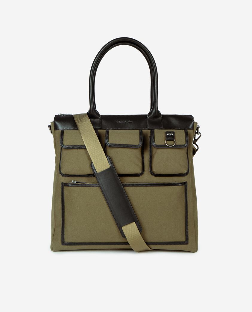 The Kooples H KAKI khaki canvas and leather tote bag