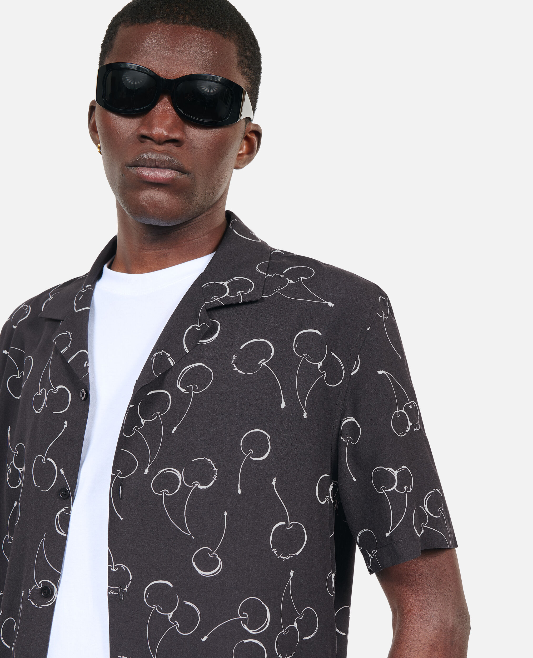 Chemise manches courtes avec imprimé cerise, BLACK, hi-res image number null