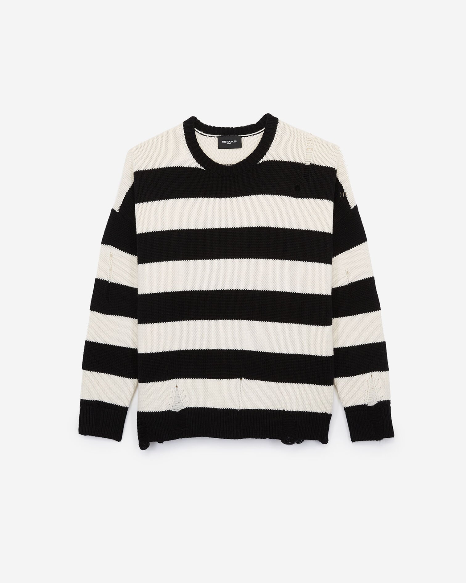 Oversized, wool and cashmere sweater with black and white stripes, BLACK-ECRU, hi-res image number null