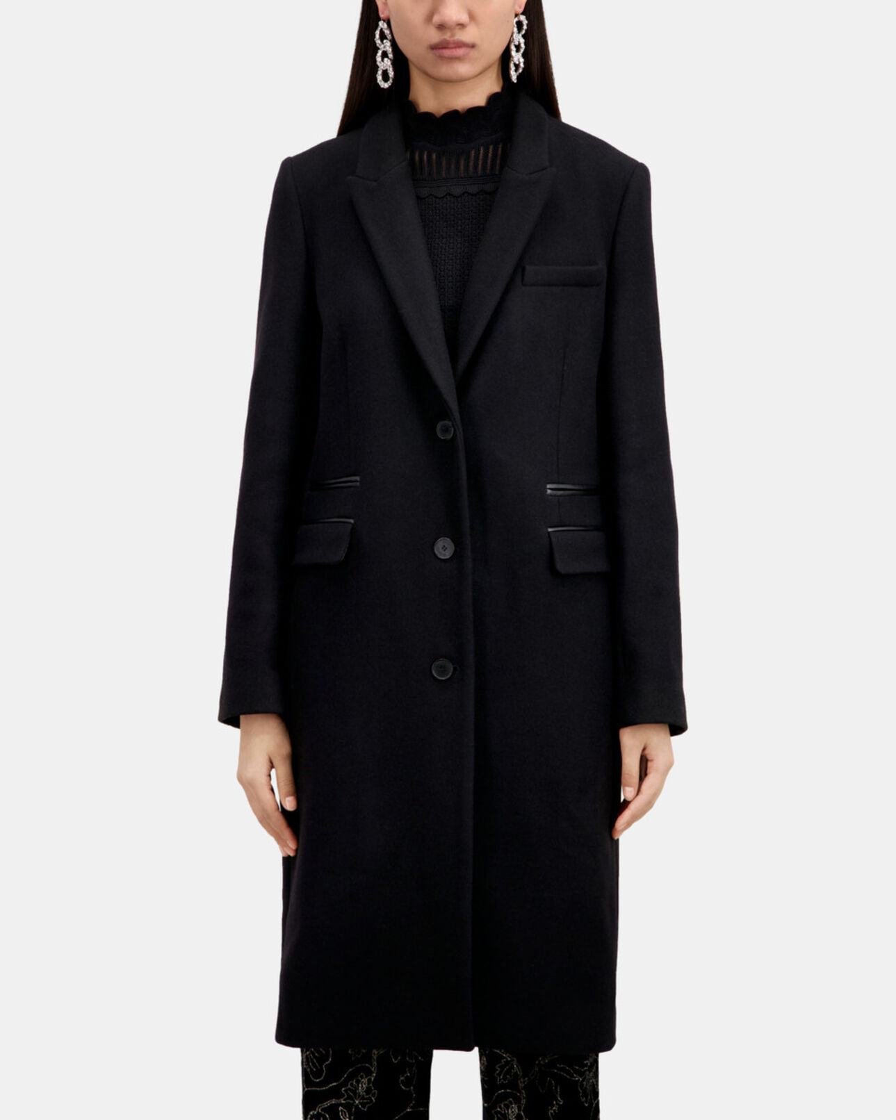 The Kooples FEMME BLACK manteau long noir en mélange de laine